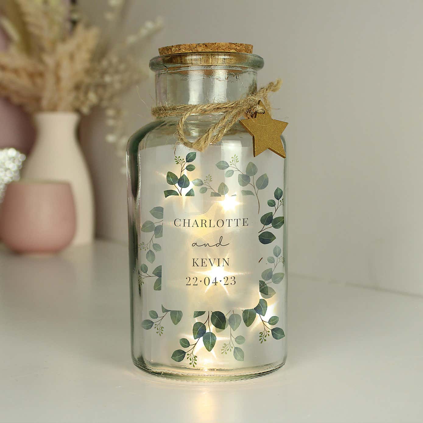 Personalised Botanical Glass LED Jar