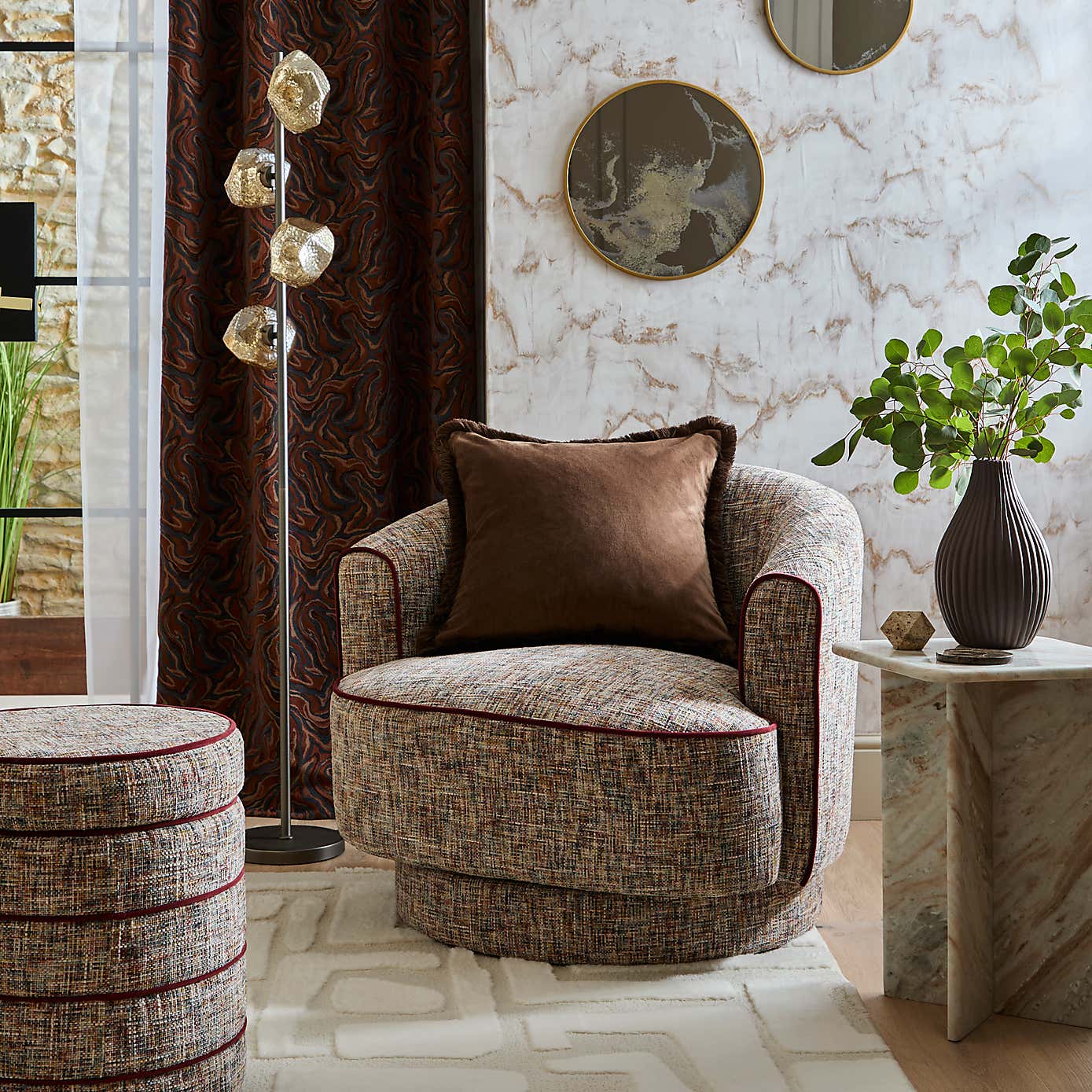 Carmen Chenille Curved Swivel Chair