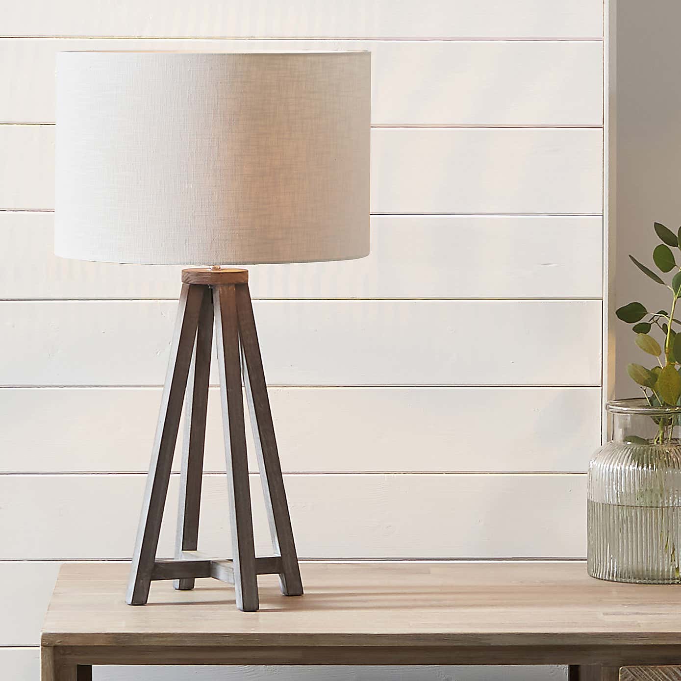 Whitby Wood Tapered 4 Post Table Lamp with 35cm Linen Drum Shade