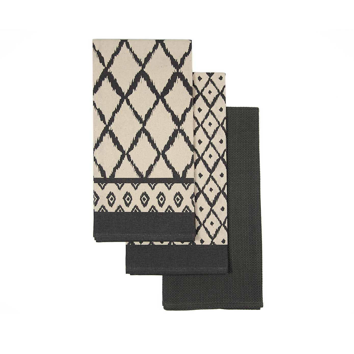 Pack of 3 Global IKAT Grey Tea Towels