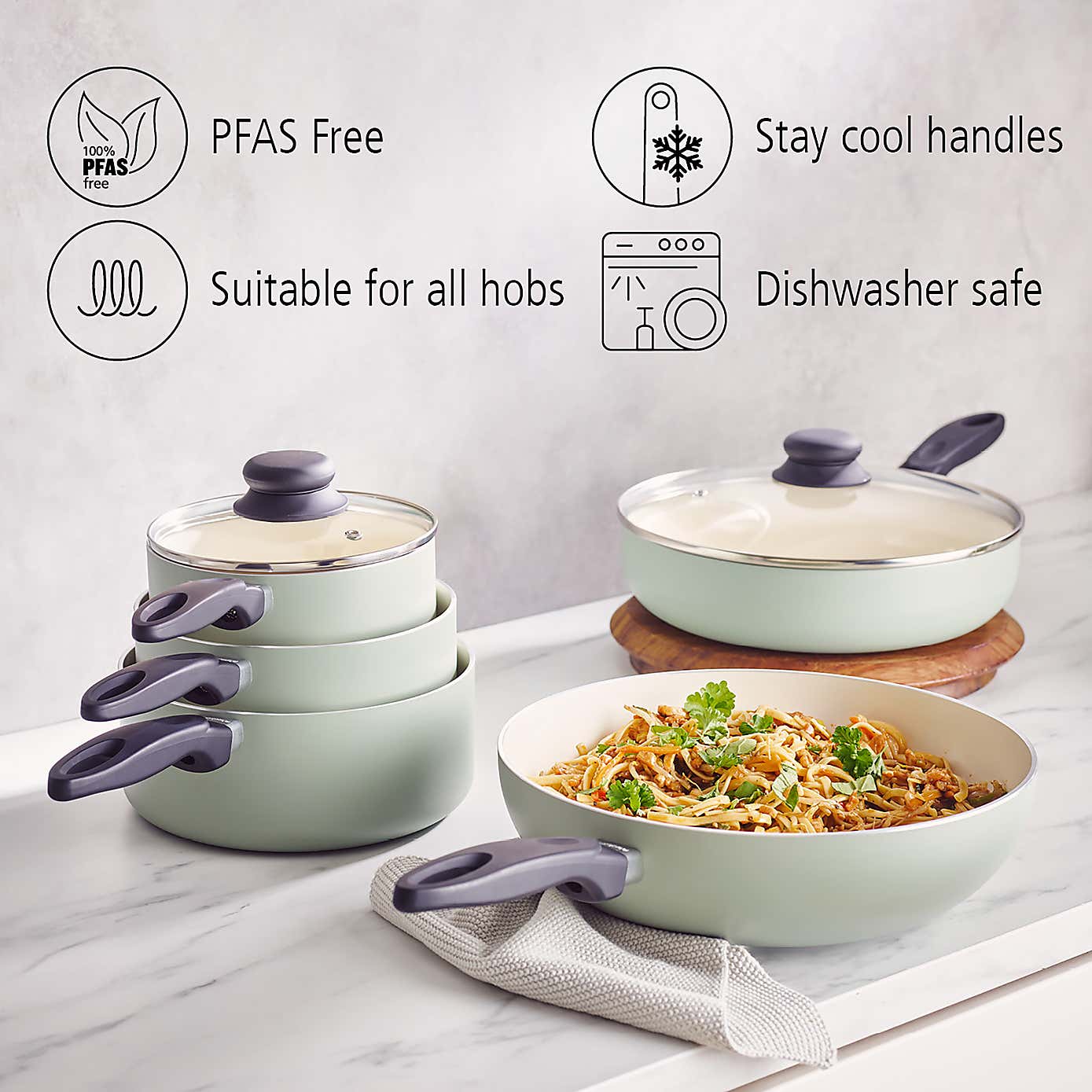 Brabantia Non-Stick Aluminium Sage 5 Piece Pan Set