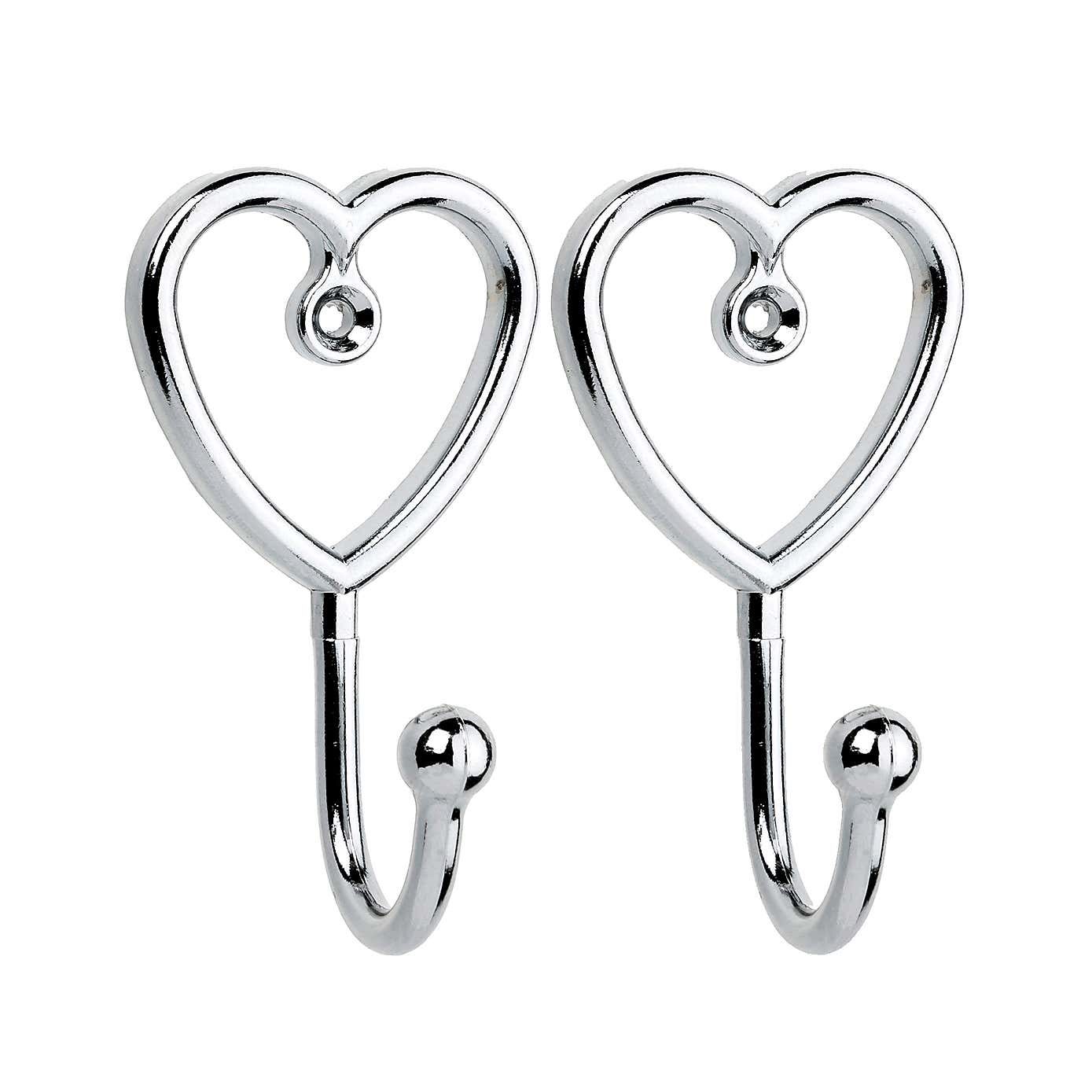 Pack of 2 Chrome Heart Curtain Hooks