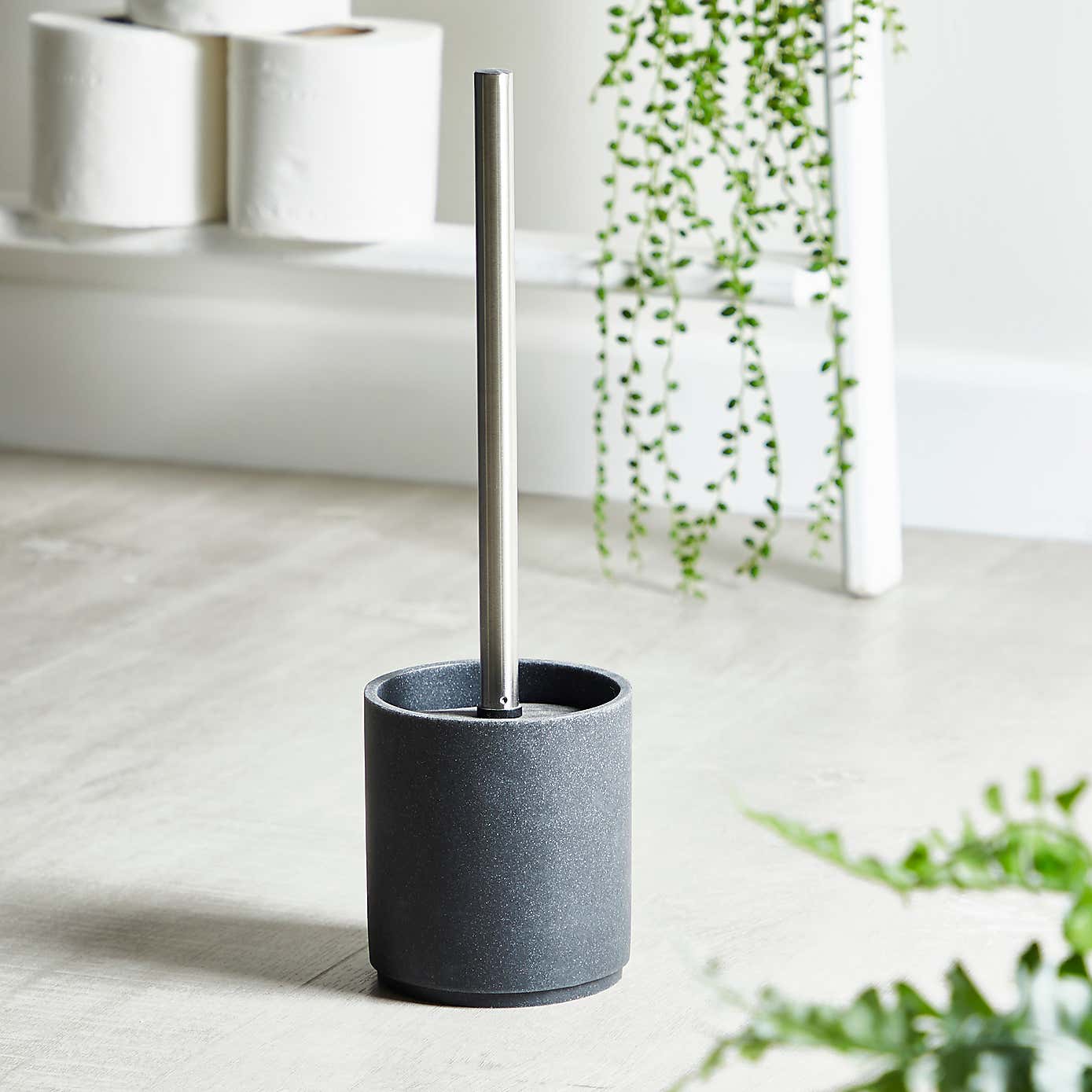 Grey Resin Toilet Brush Holder