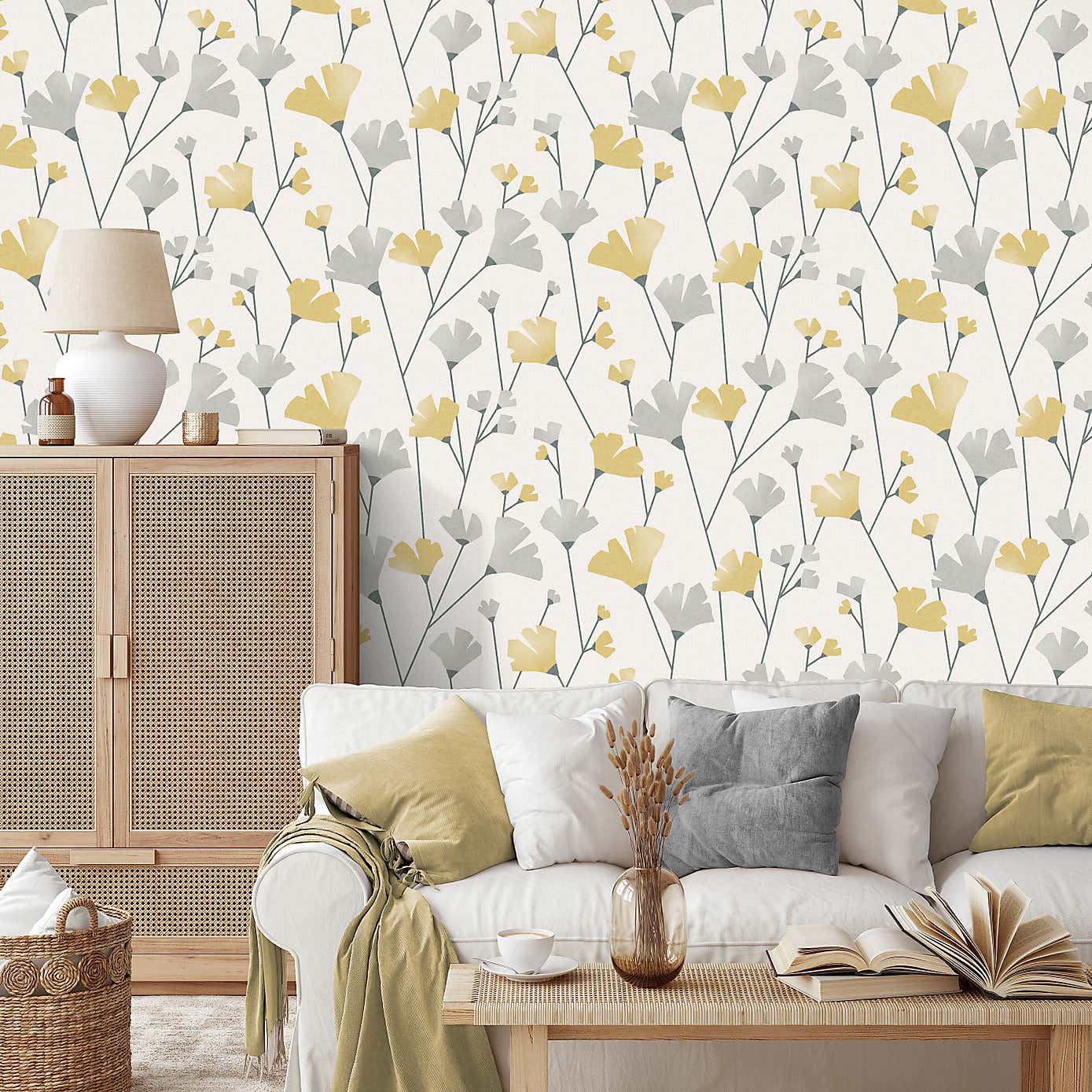 Scandi Floral Mustard Wallpaper