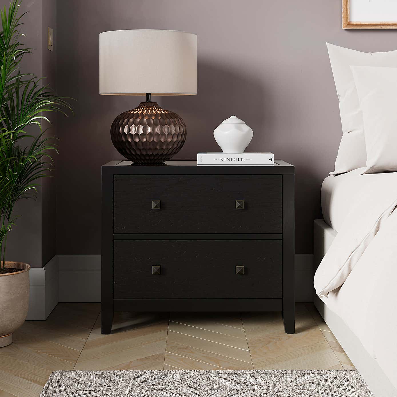 Malone Wide 2 Drawer Bedside Table, Natural