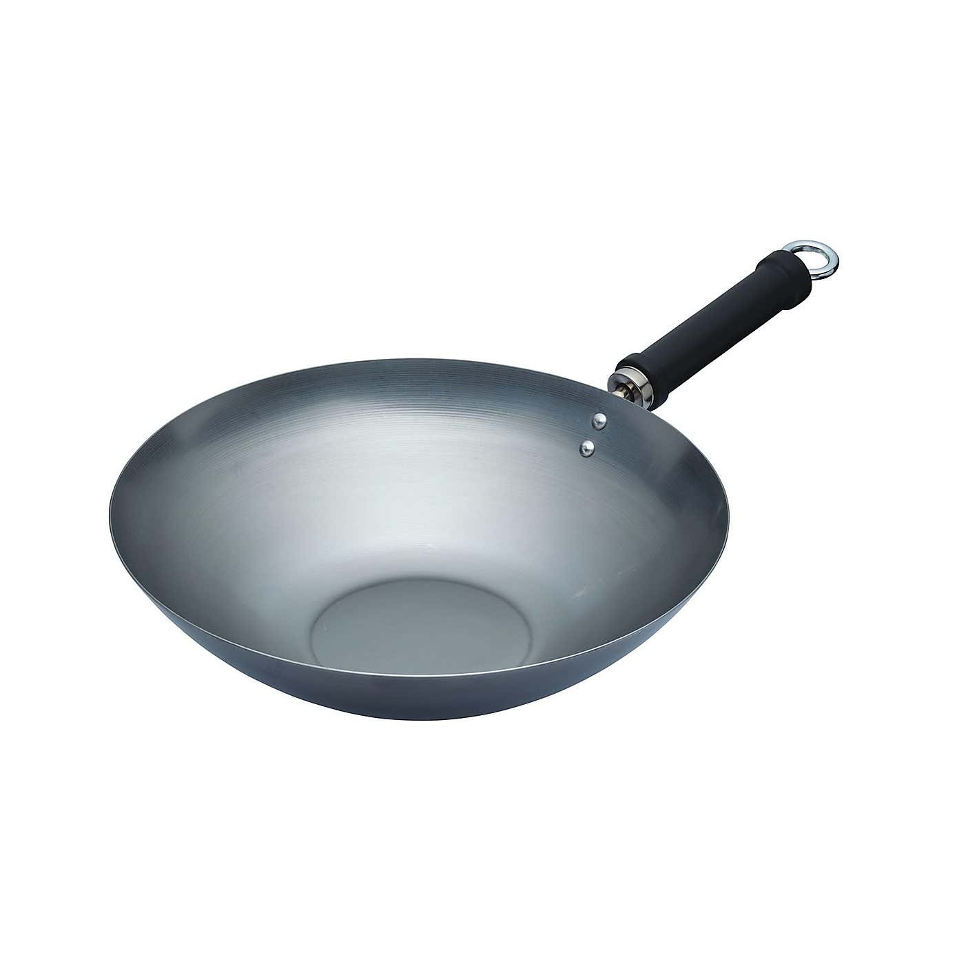 KitchenCraft World of Flavours Oriental Carbon Steel Plain Steel Wok 30cm