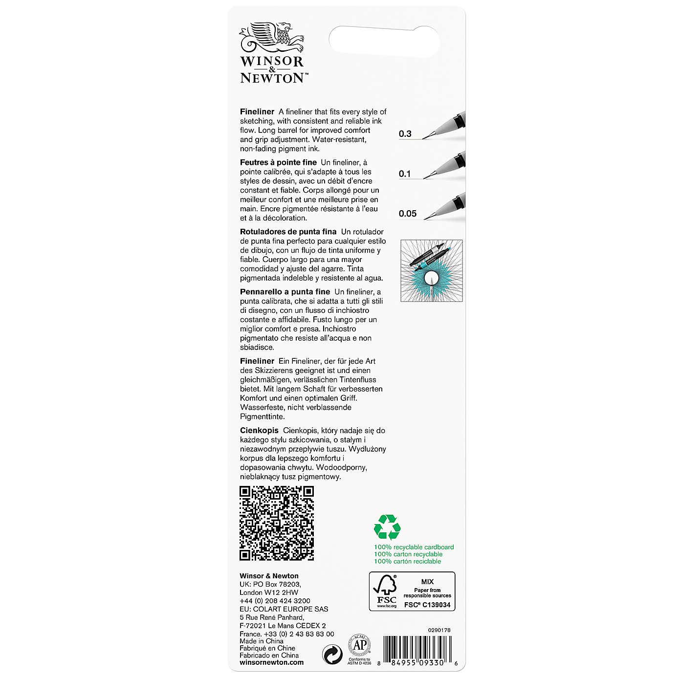 Winsor & Newton Set of 3 Small Black Fineliner Pens