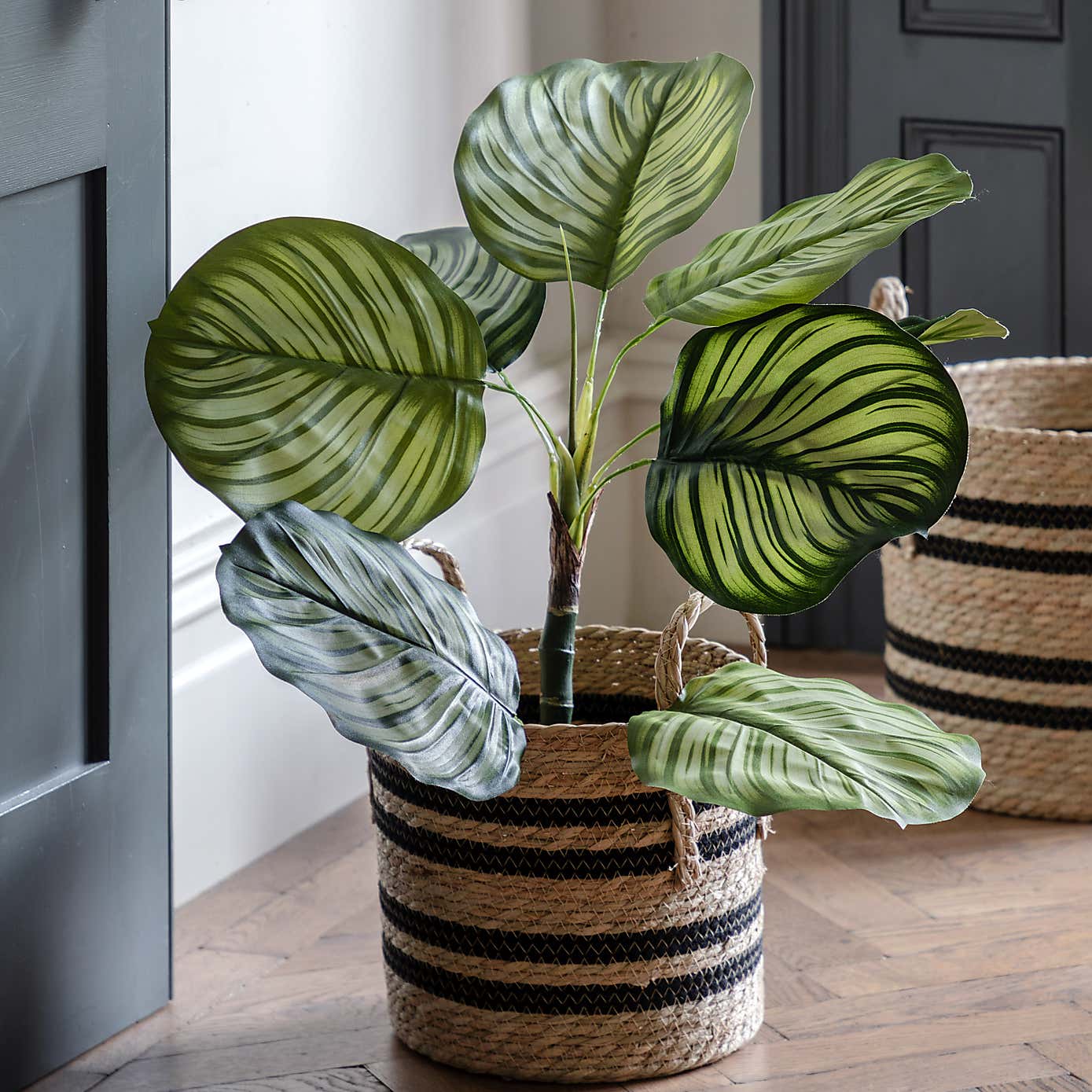 Artificial Small Calathea Leaf Tree in Black Plant Pot