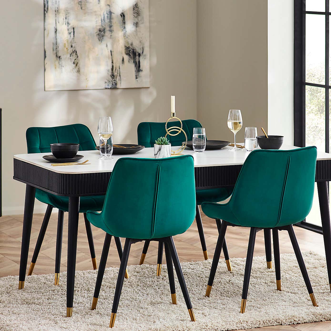 Louis Black Fluted Stone Dining Table