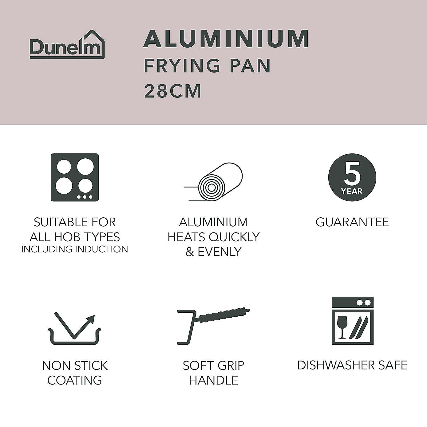 Dunelm Non-Stick Recycled Aluminium Frying Pan, 28cm