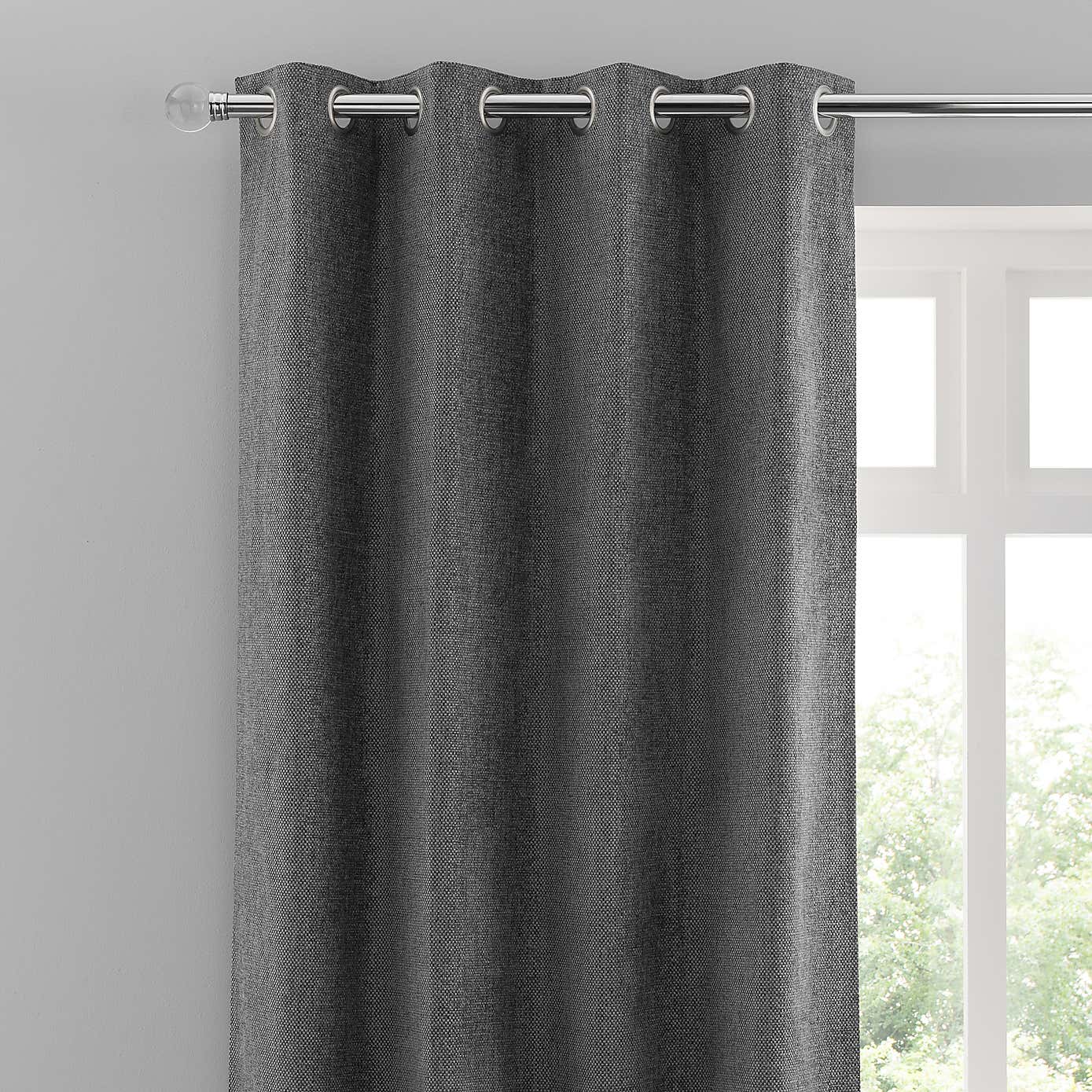 Oxford Grey Chenille Eyelet Curtains