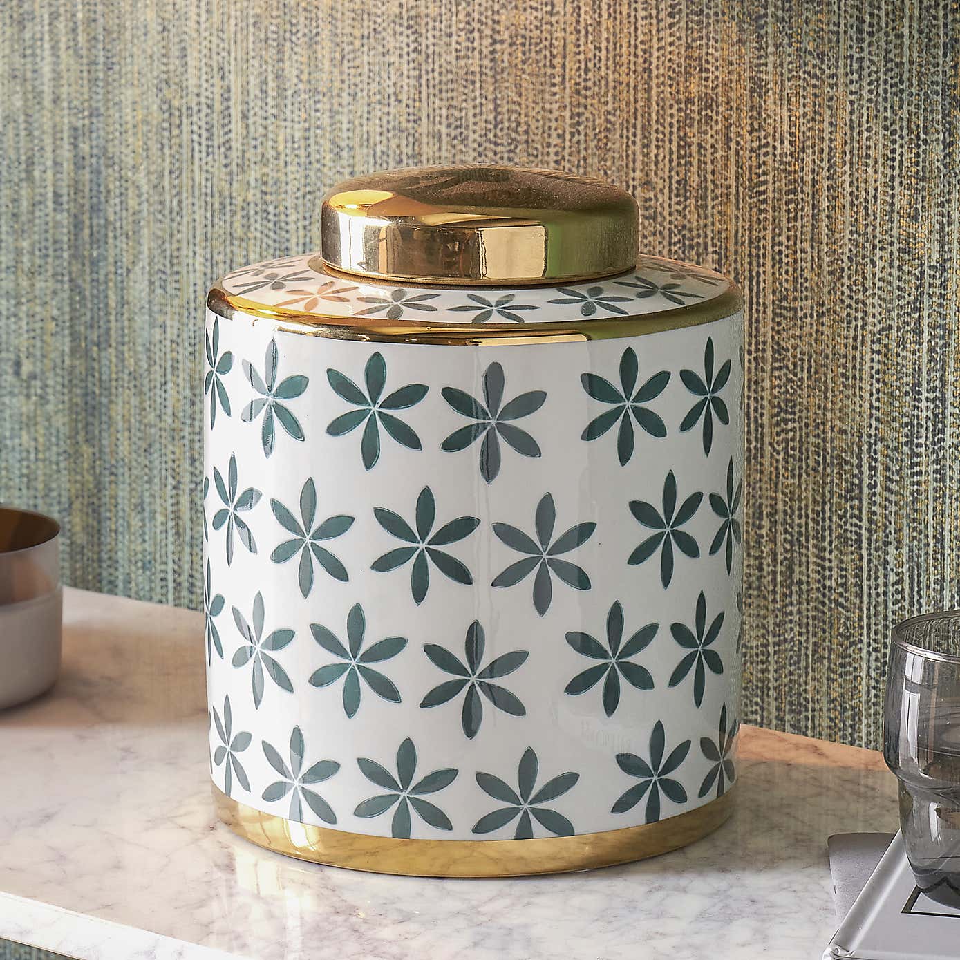 Thea Gold Leaf Ceramic Ginger Jar