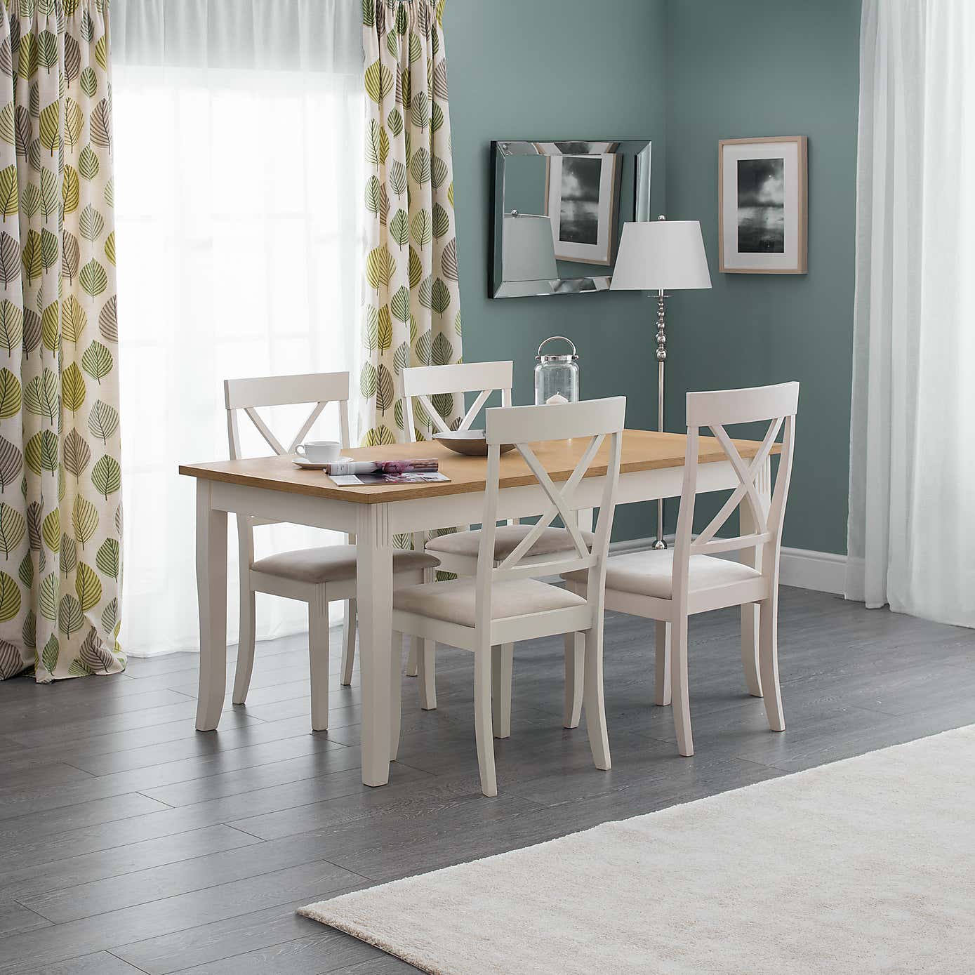 Davenport Rectangular Dining Table with 4 Dining Chairs Ivory with Oak