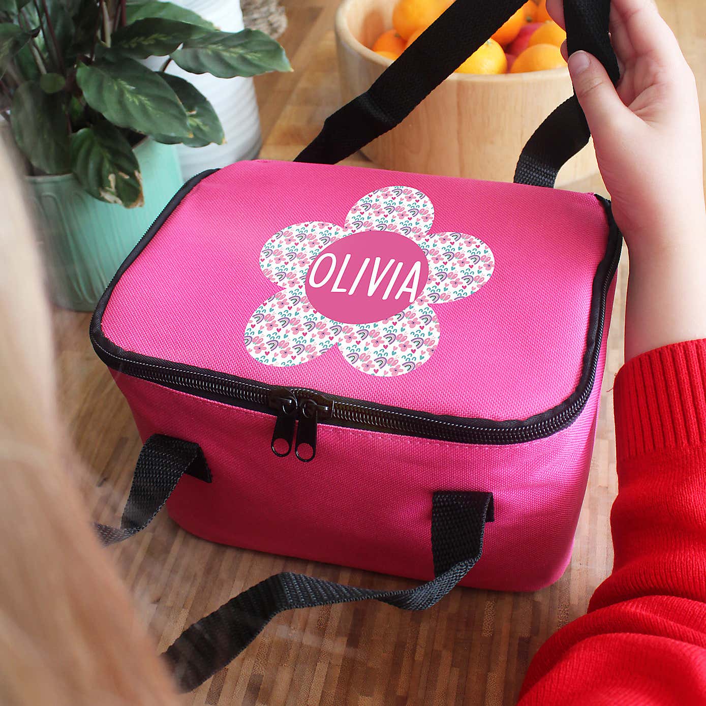 Personalised Pink Flower Lunch Bag