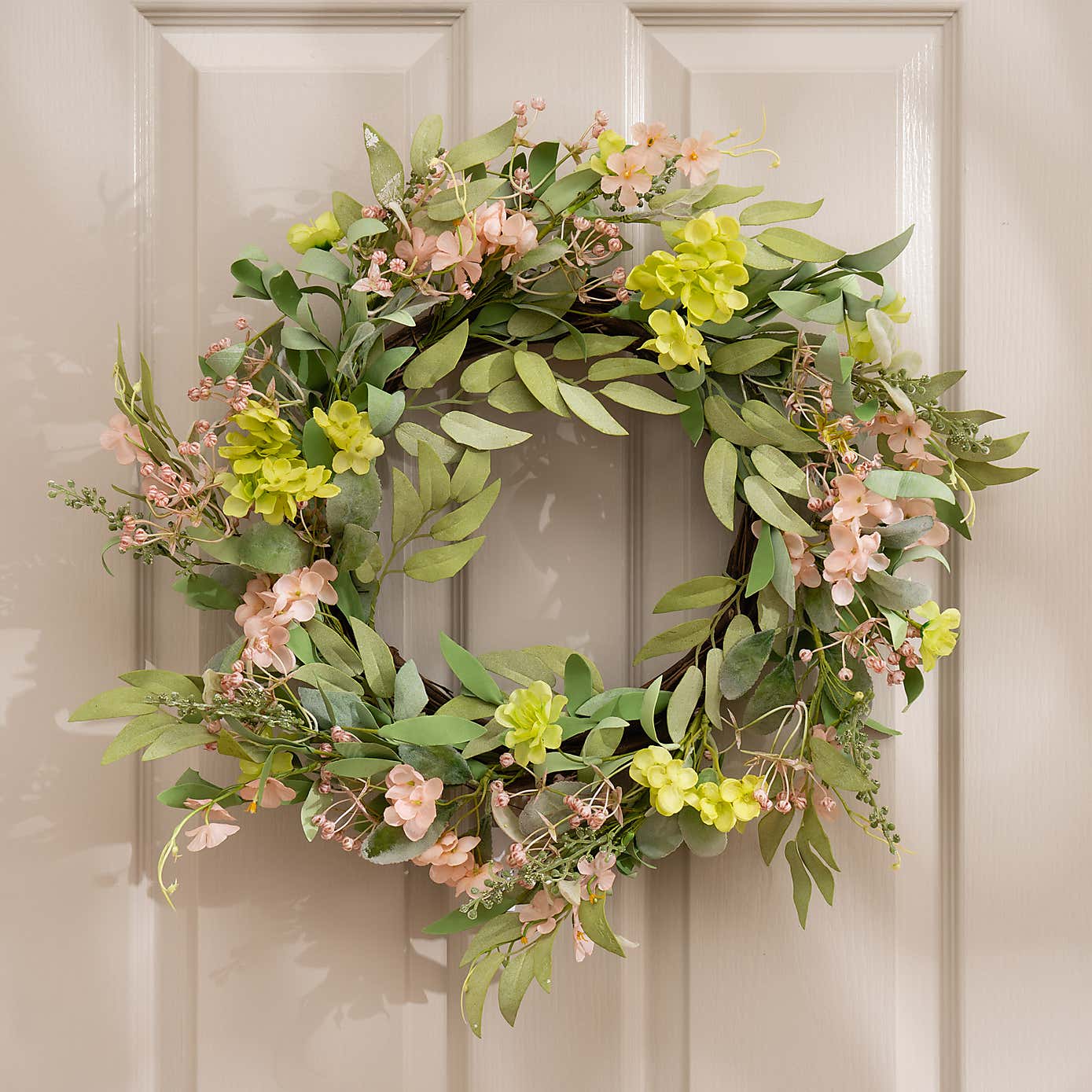 Artificial Pink & Green Hydrangea Wreath