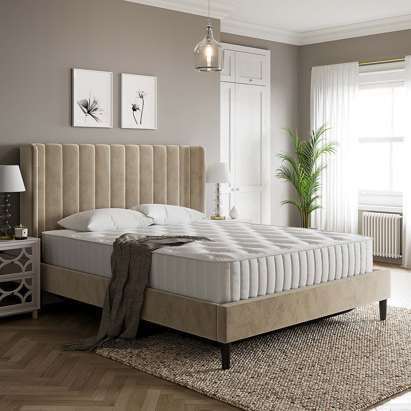 Alara Pleated Velvet Ottoman Bed