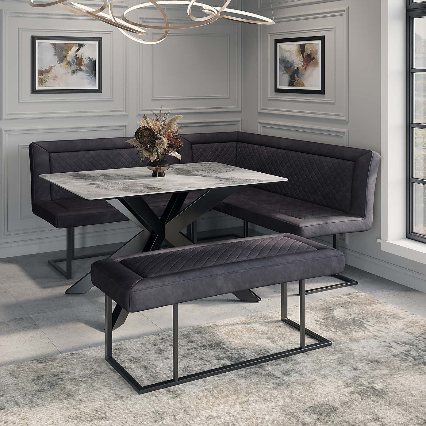 Indus Valley Apollo Right Hand Corner Dining Bench Set