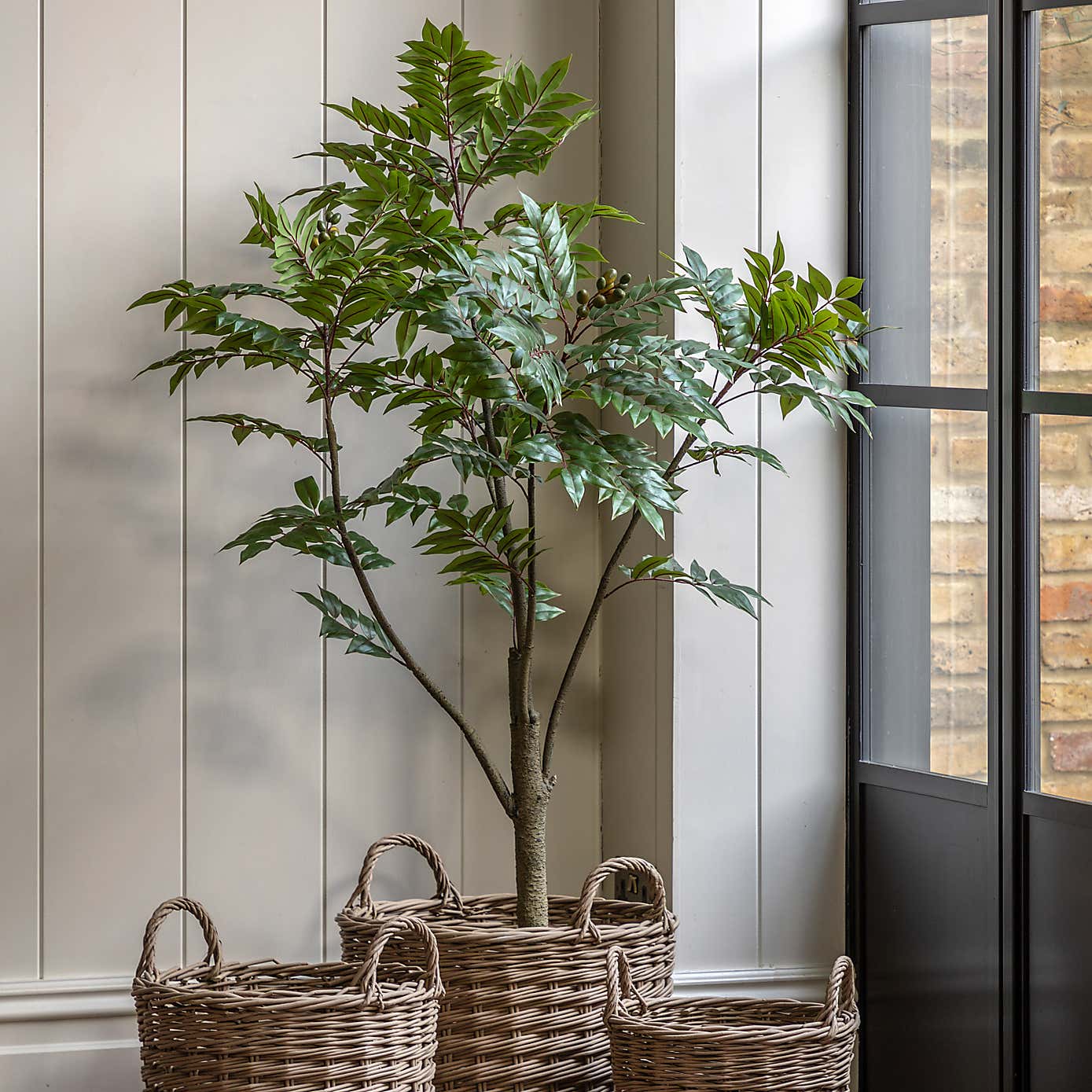 Artificial Medium Chinese White Olive Tree in Black Plant Pot