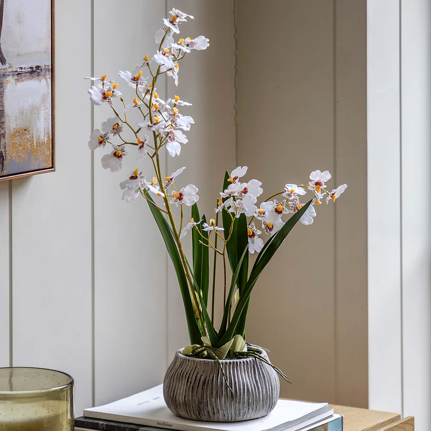 Artificial White Orchid in Ceramic Pot