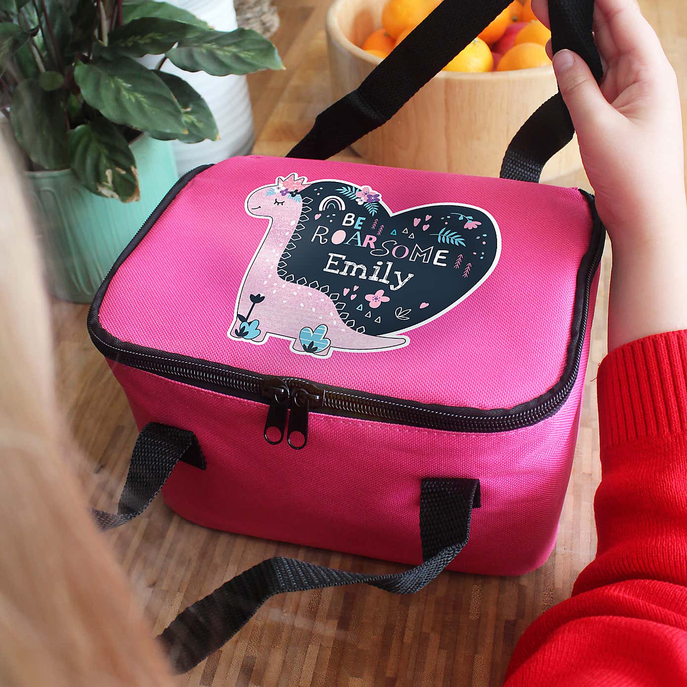 Personalised Pink Dinosaur Lunch Bag