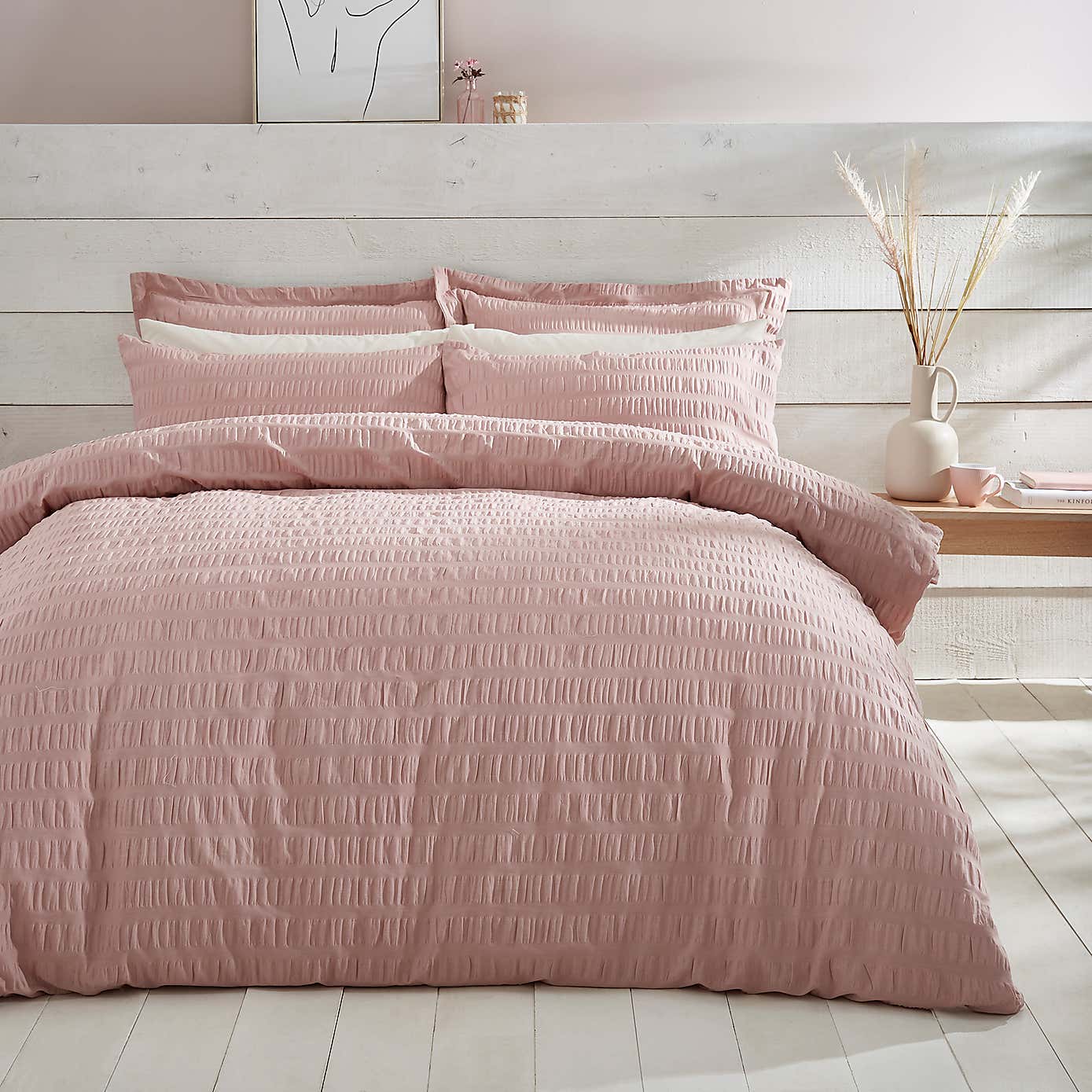 Aria Seersucker Powder Blue Duvet Cover and Pillowcase Set