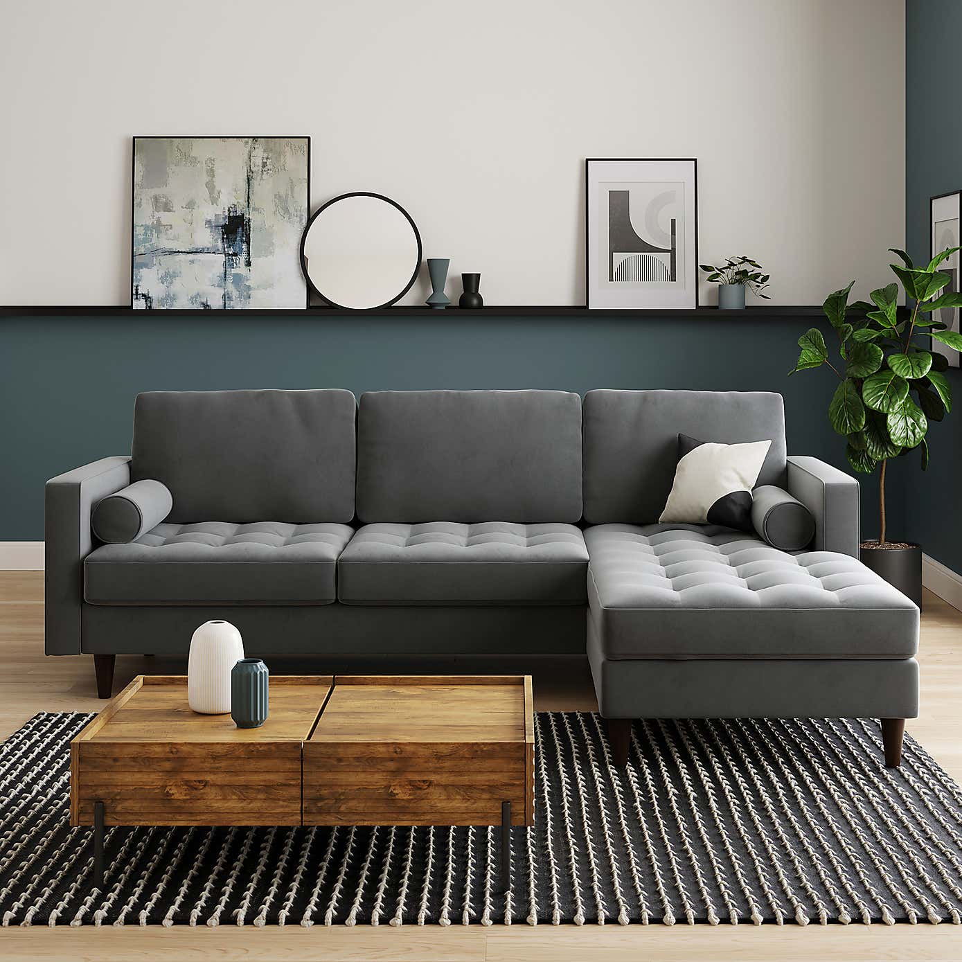 Zoe 4 Seater Corner Double Sofa Bed, Velvet