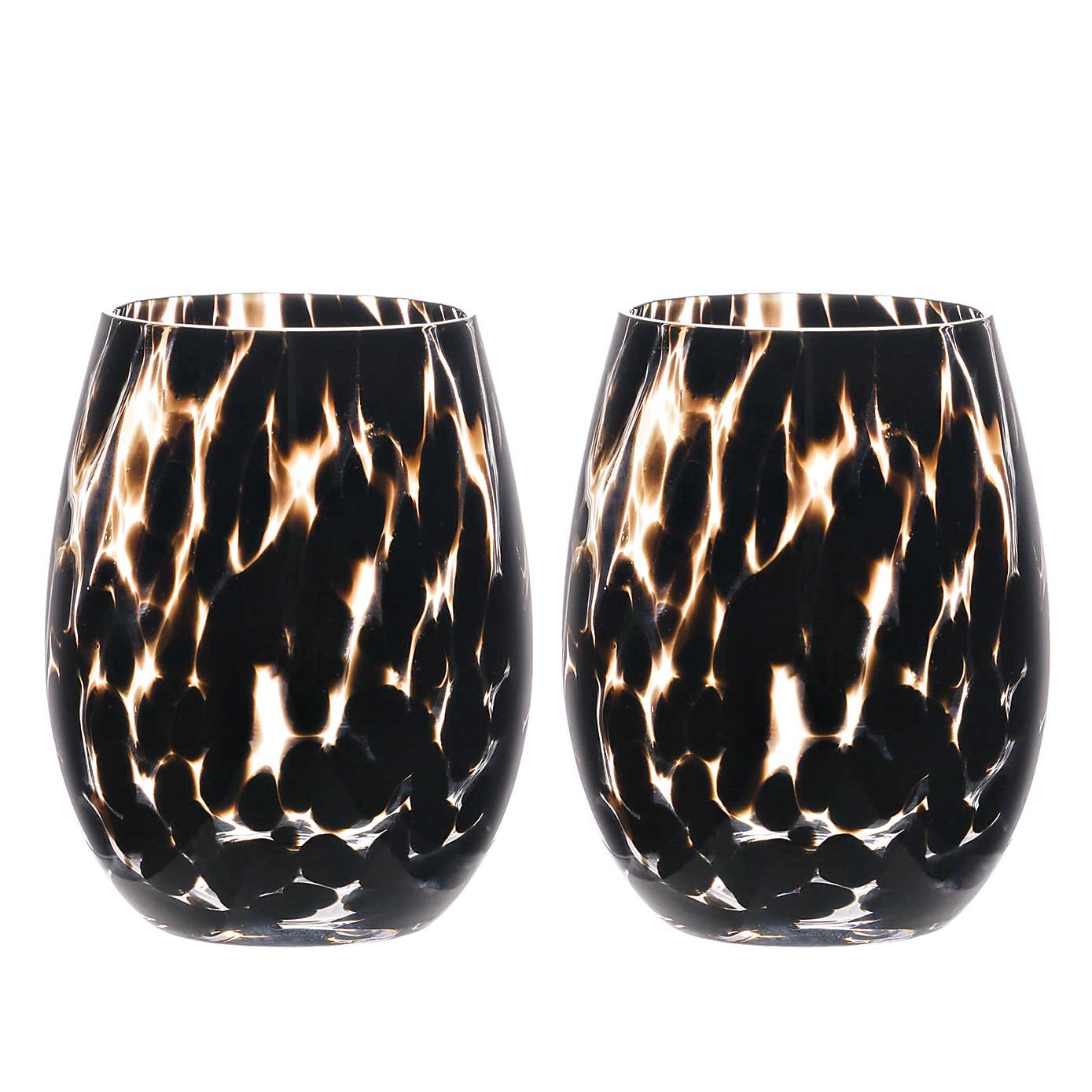 Hestia Set of 2 Brown Oval Base Tortoise Shell Tumbler Glasses