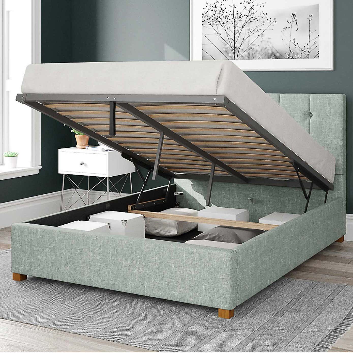 Hepburn Pure Pastel Cotton Ottoman Bed Frame