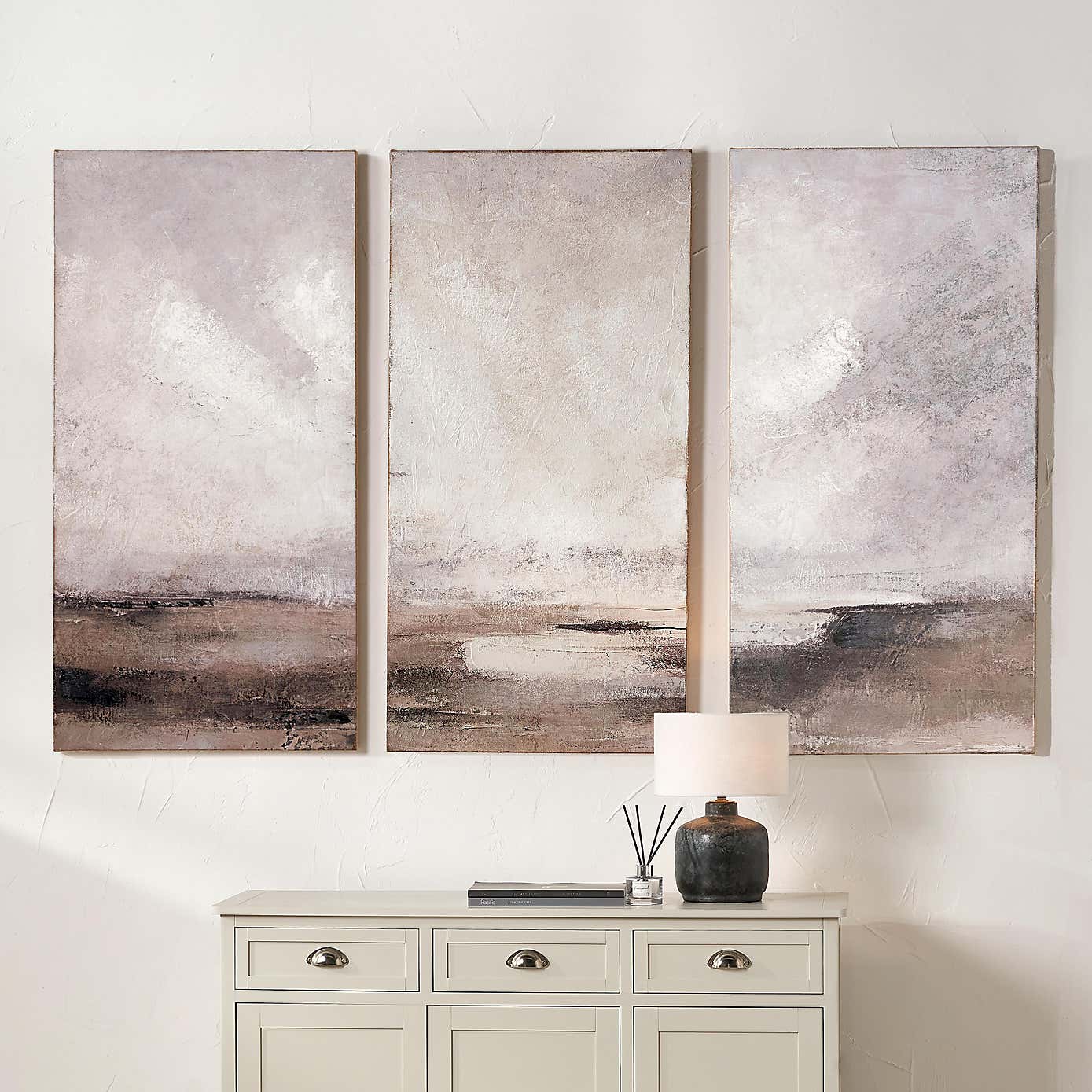 Set of 3 Grey Abstract Black Framed Canvases