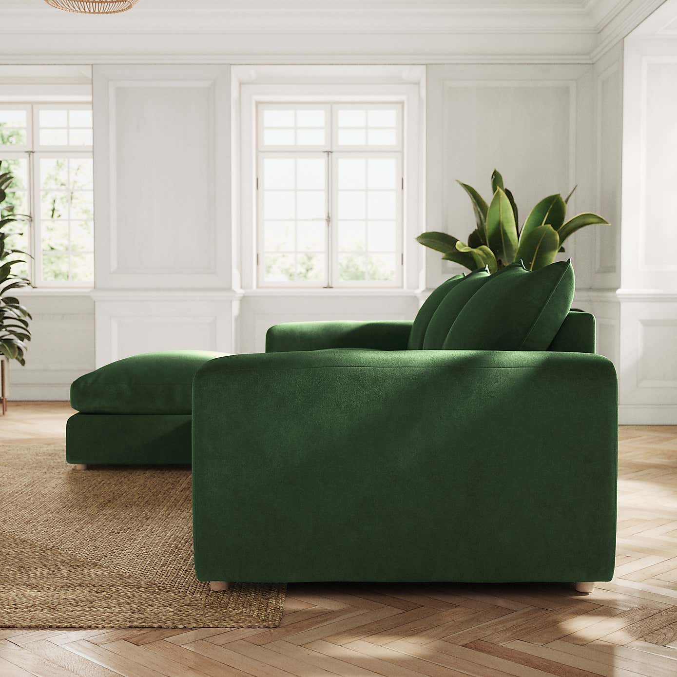 Full Circle Austin Cosy Velvet Left Hand Facing Corner Chaise Bottle, Green