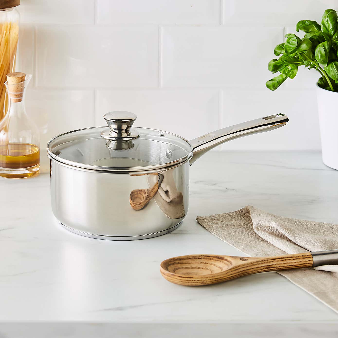 Essentials Stainless Steel Saucepan, 16cm