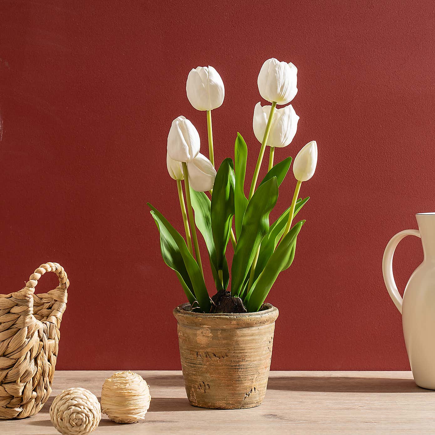Artificial Tulip Spray in Cement Pot