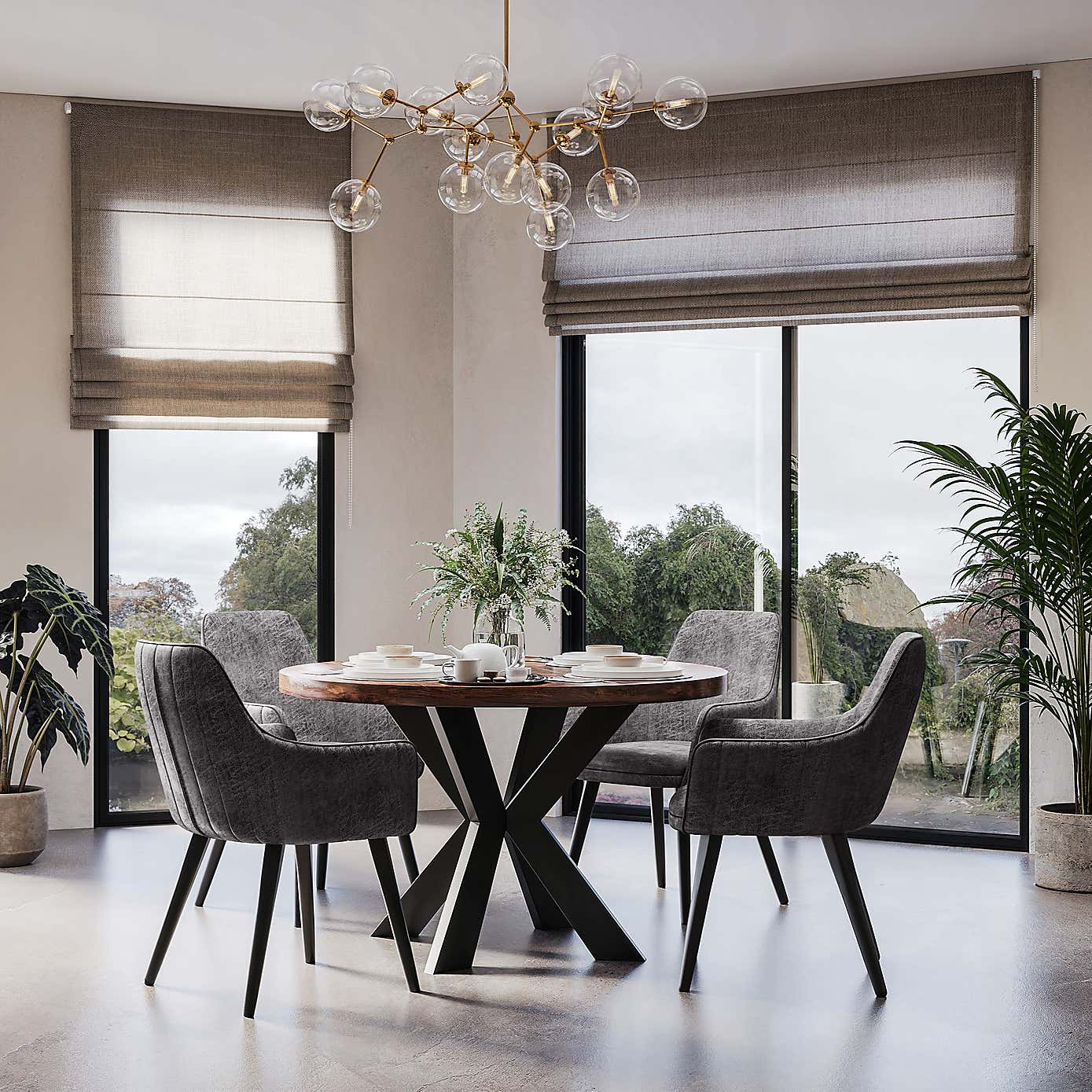 Indus Valley Logan 4 Seater Round Dining Table With 4 Logan Chairs