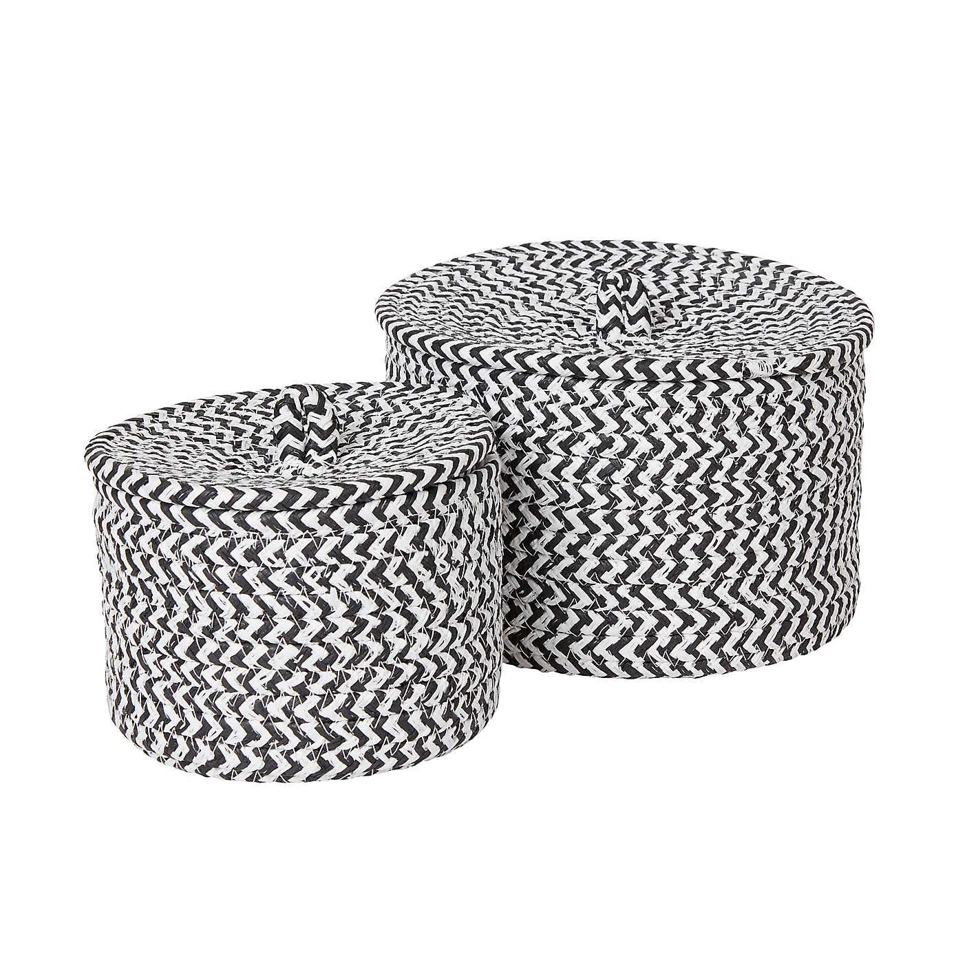 Set of 2 Paper Black Woven Storage Baskets