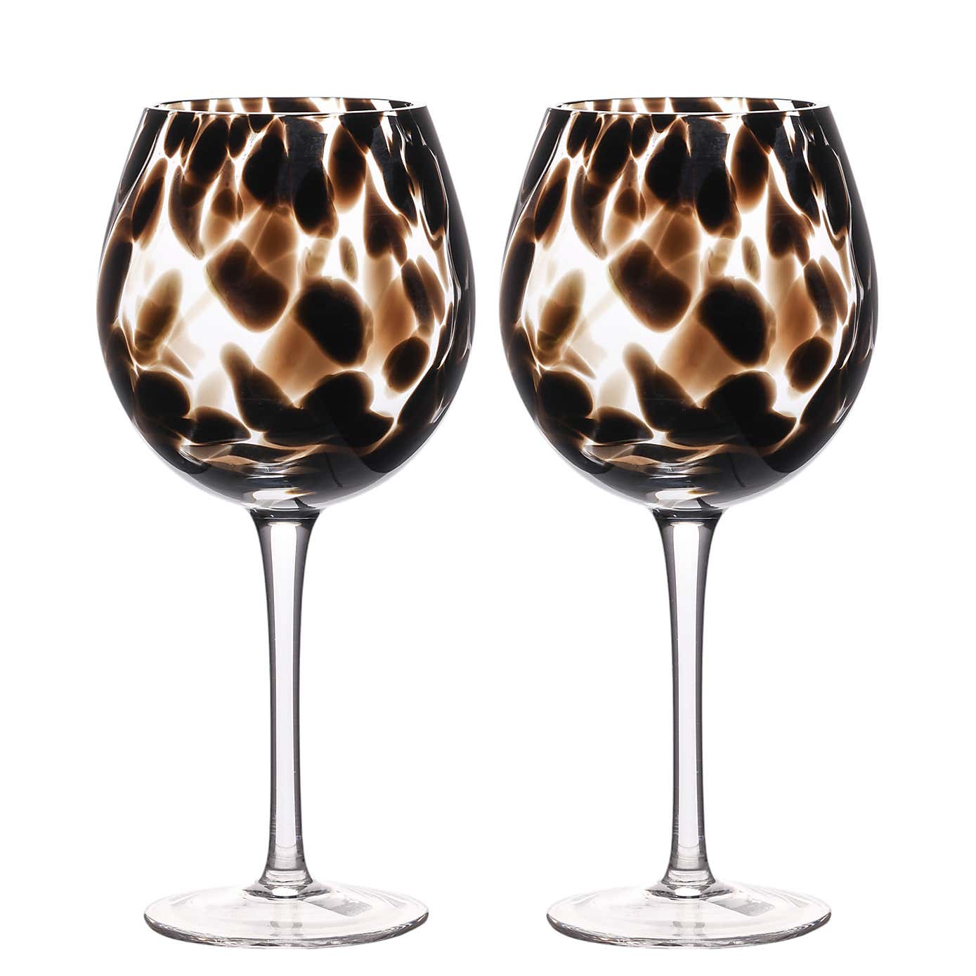 Hestia Set of 2 Brown Rounded Tortoise Shell Wine Glasses