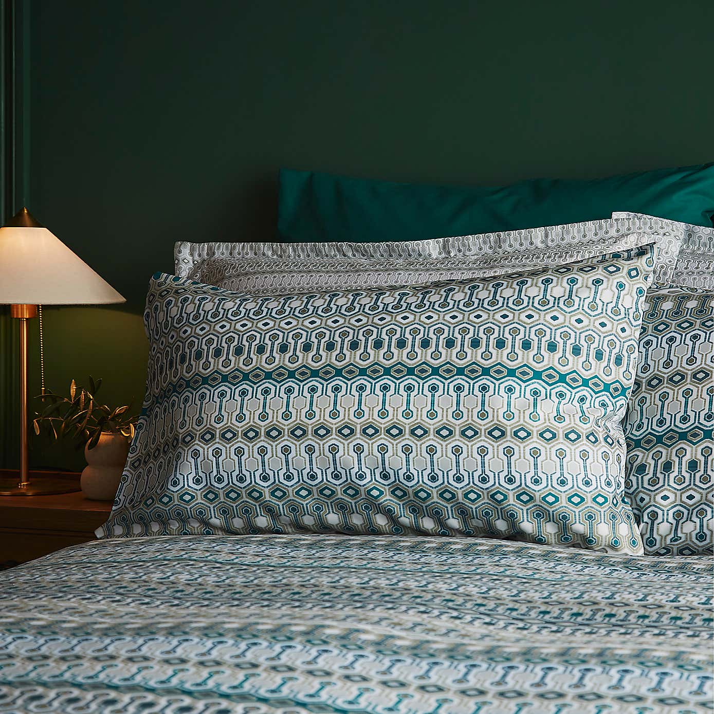 Wisley Retro Geo Sage Duvet Cover and Pillowcase Set