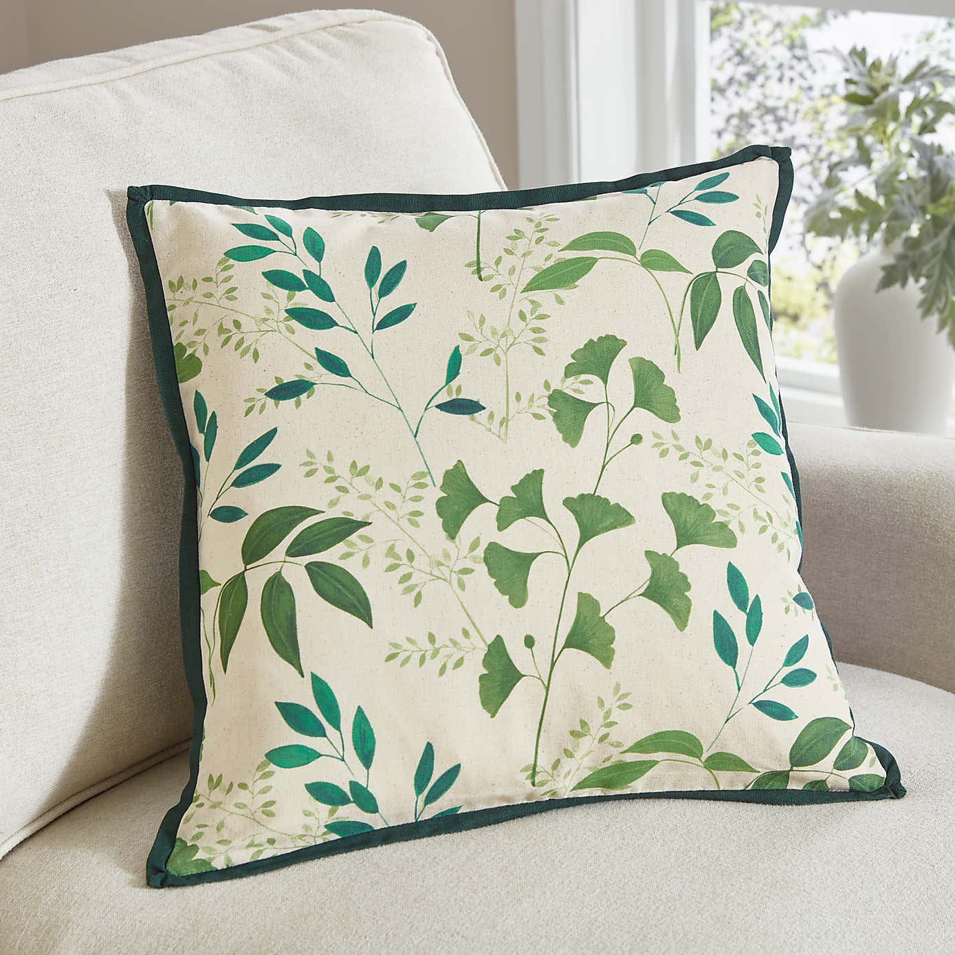 Green Leaves Square Cushion Cover