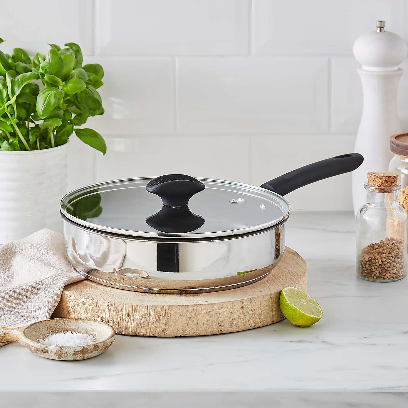 Non-Stick Stainless Steel Covered Saute Pan, 24cm