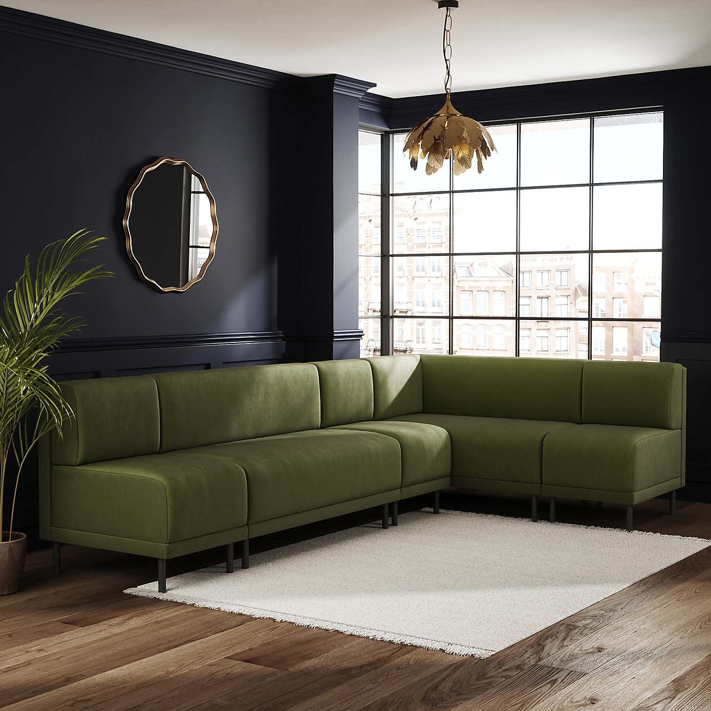 Mae Matte Plush Velvet Left Hand Dining Bench Olive Bundle