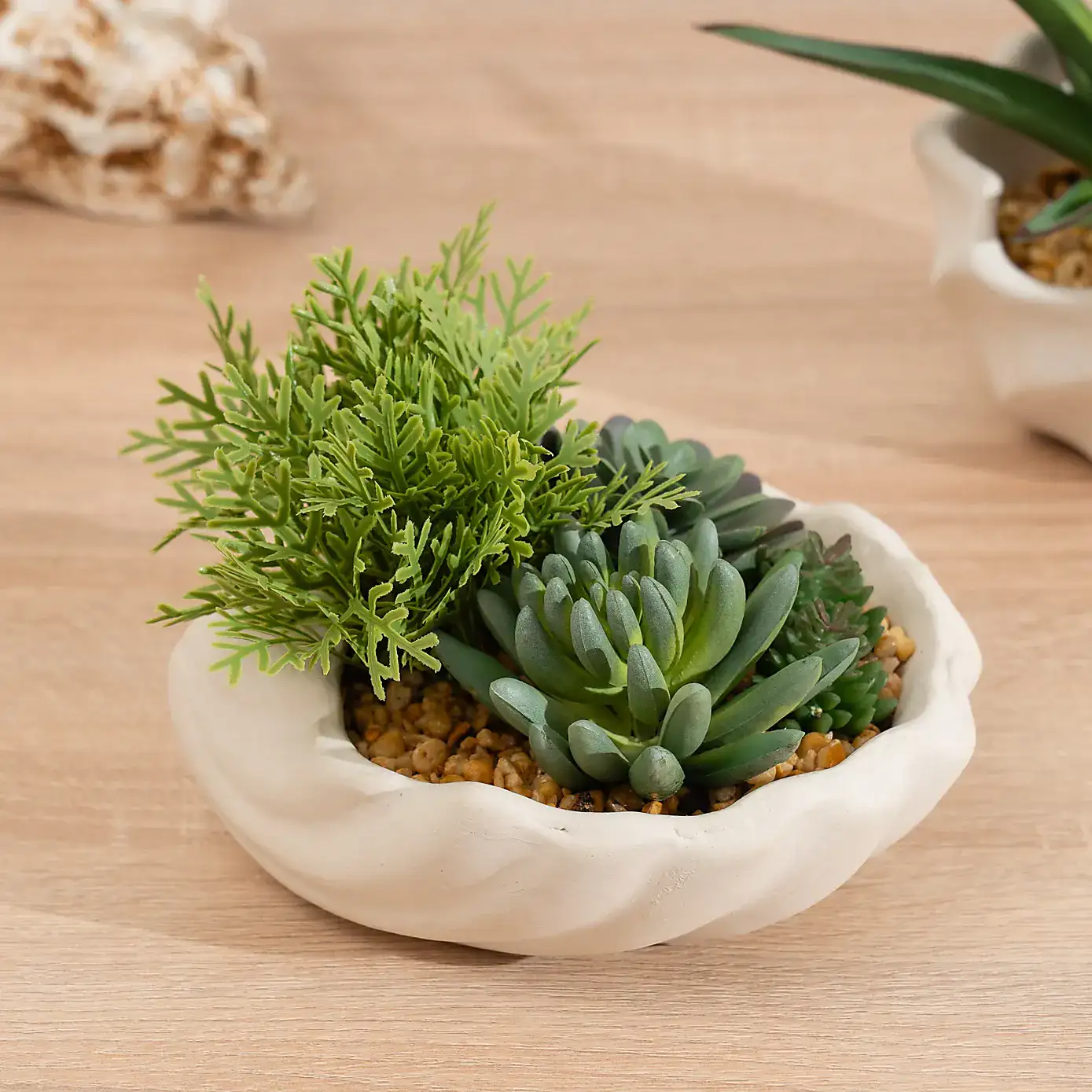 Artificial Succulent Garden in Shell Plant Pot