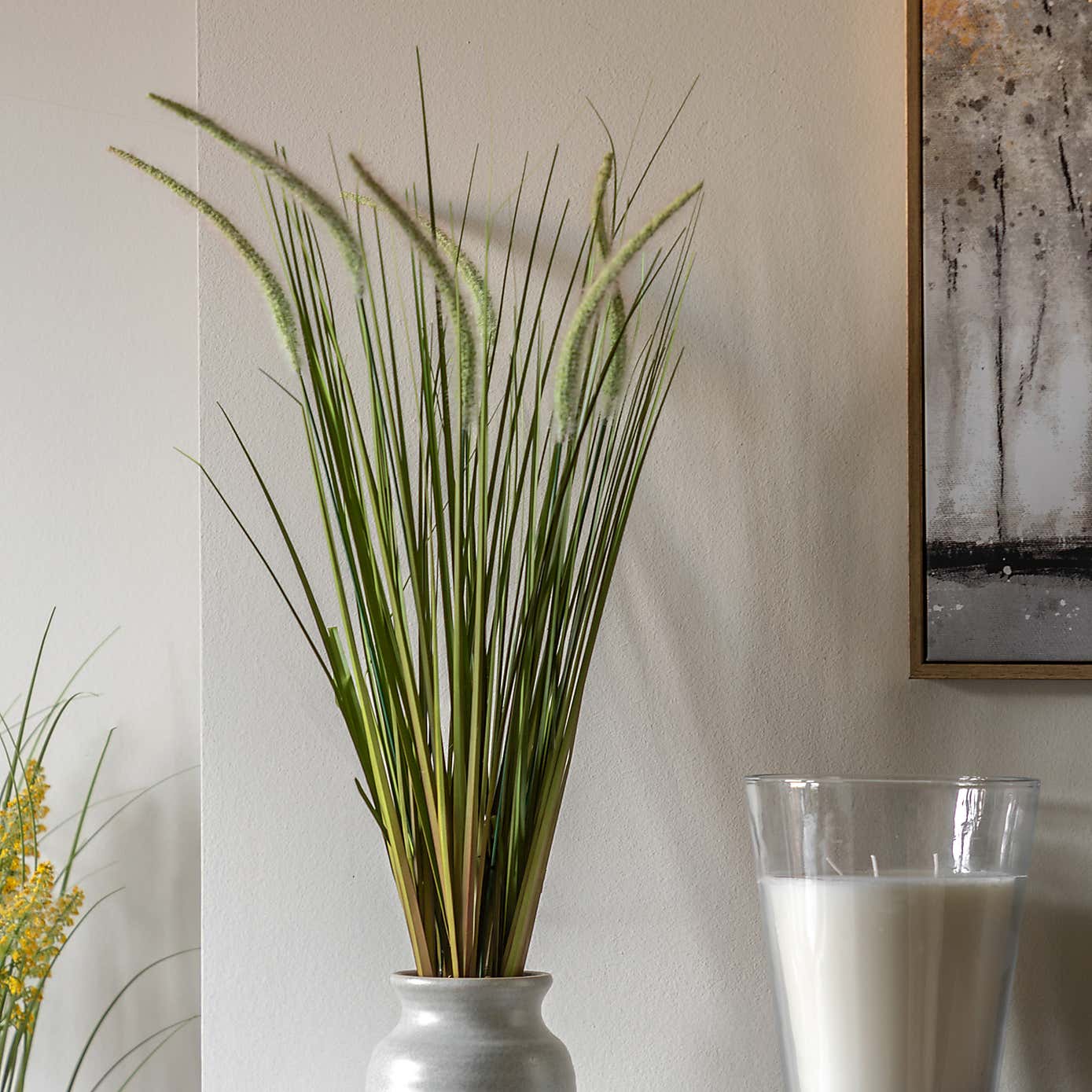 Artificial Grass with Feathered Wildflower in Plant Pot