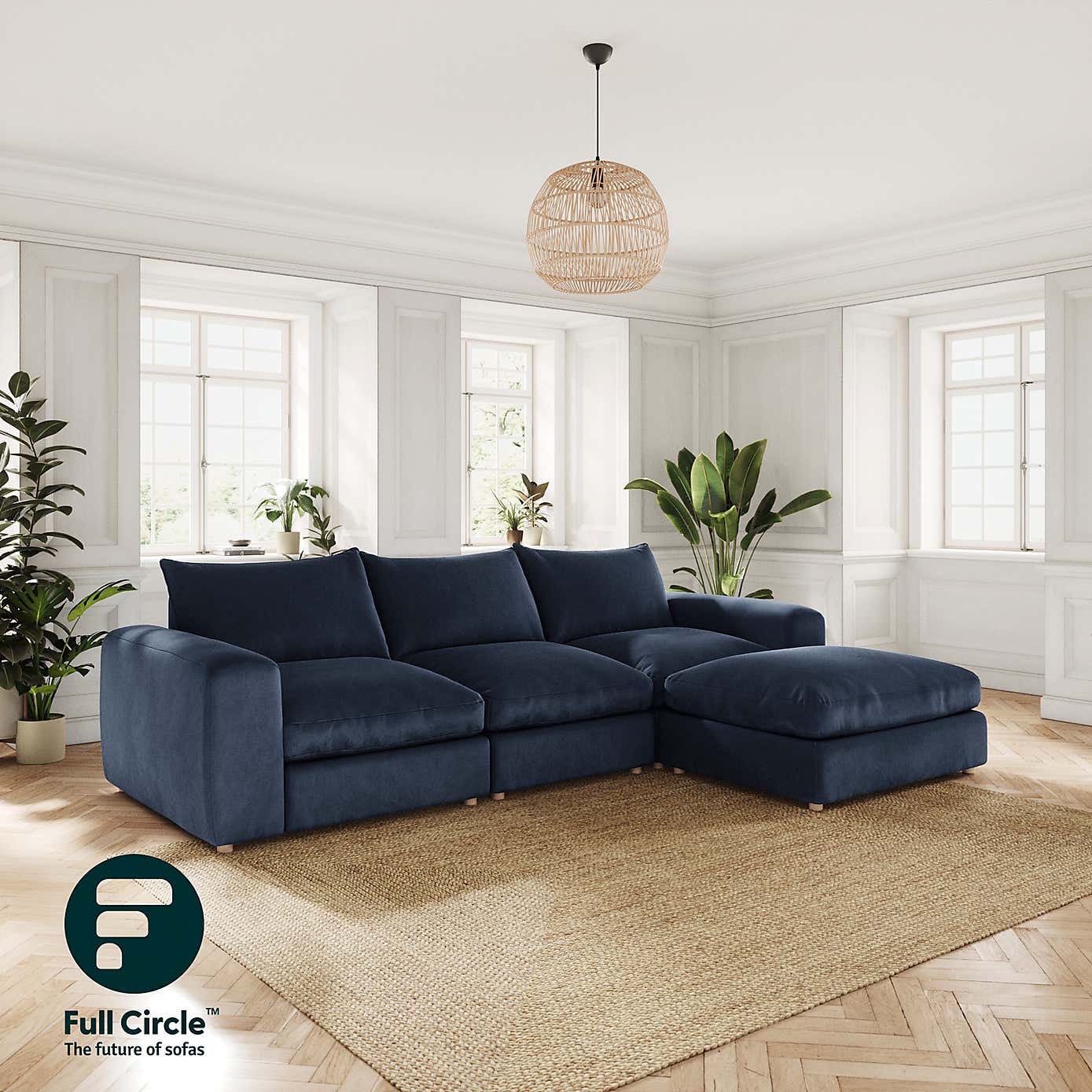 Full Circle Austin Cosy Velvet Right Hand Facing Corner Chaise, Navy