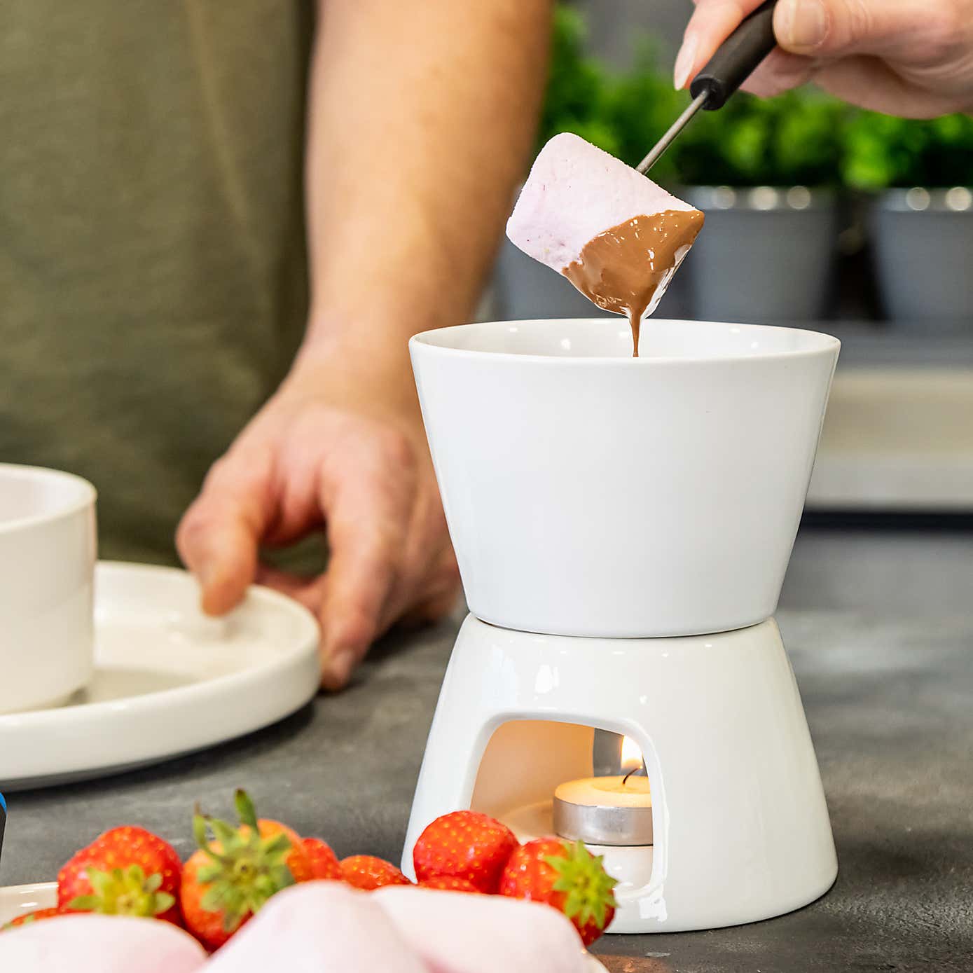Set of 6 Gift-Bozed Ceramic Chocolate Fondue Set