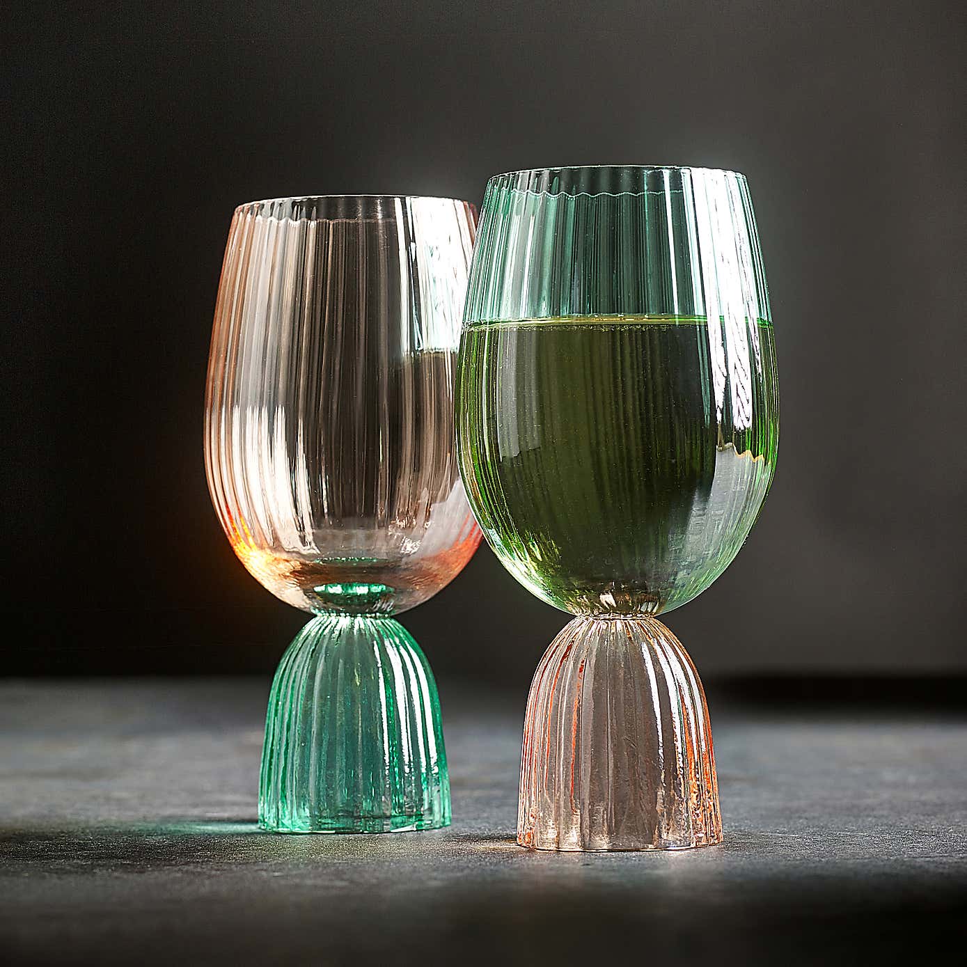 Set of 2 Florence Apricot & Green Wine Goblets
