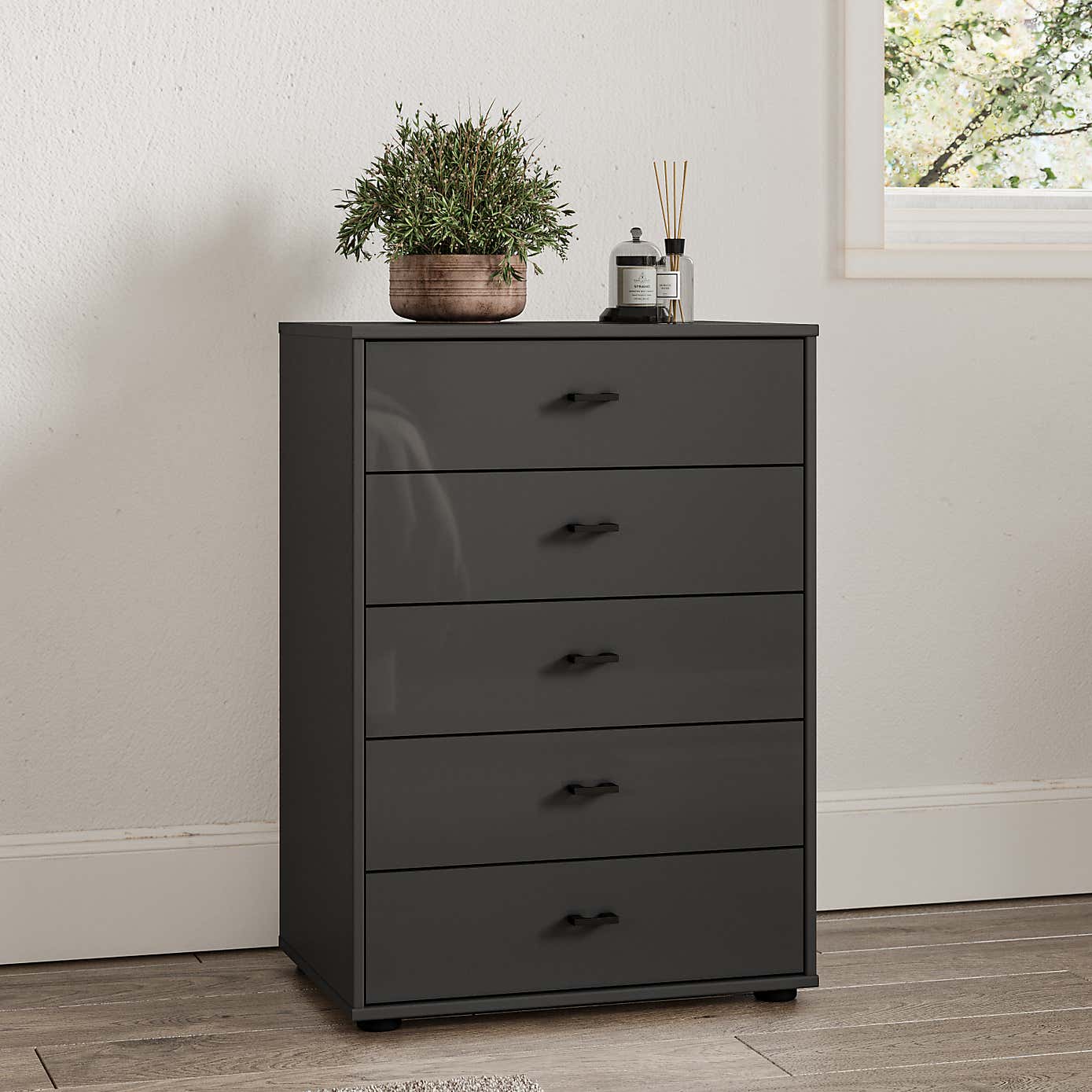 Kahla Glass Fronted Small 5 Drawer Chest