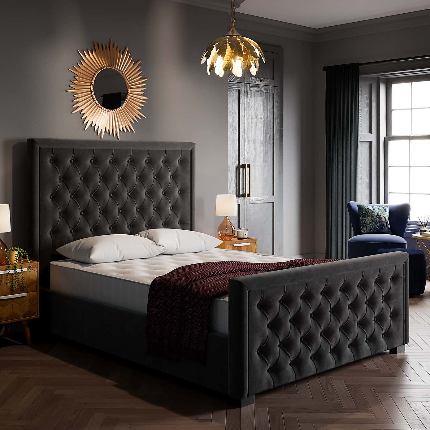 Elodie Buttoned Velvet Bed