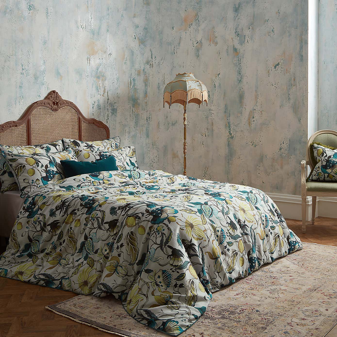 EW by Edinburgh Weavers Morton Floral Teal 100% Cotton Sateen Pillowcase Pair