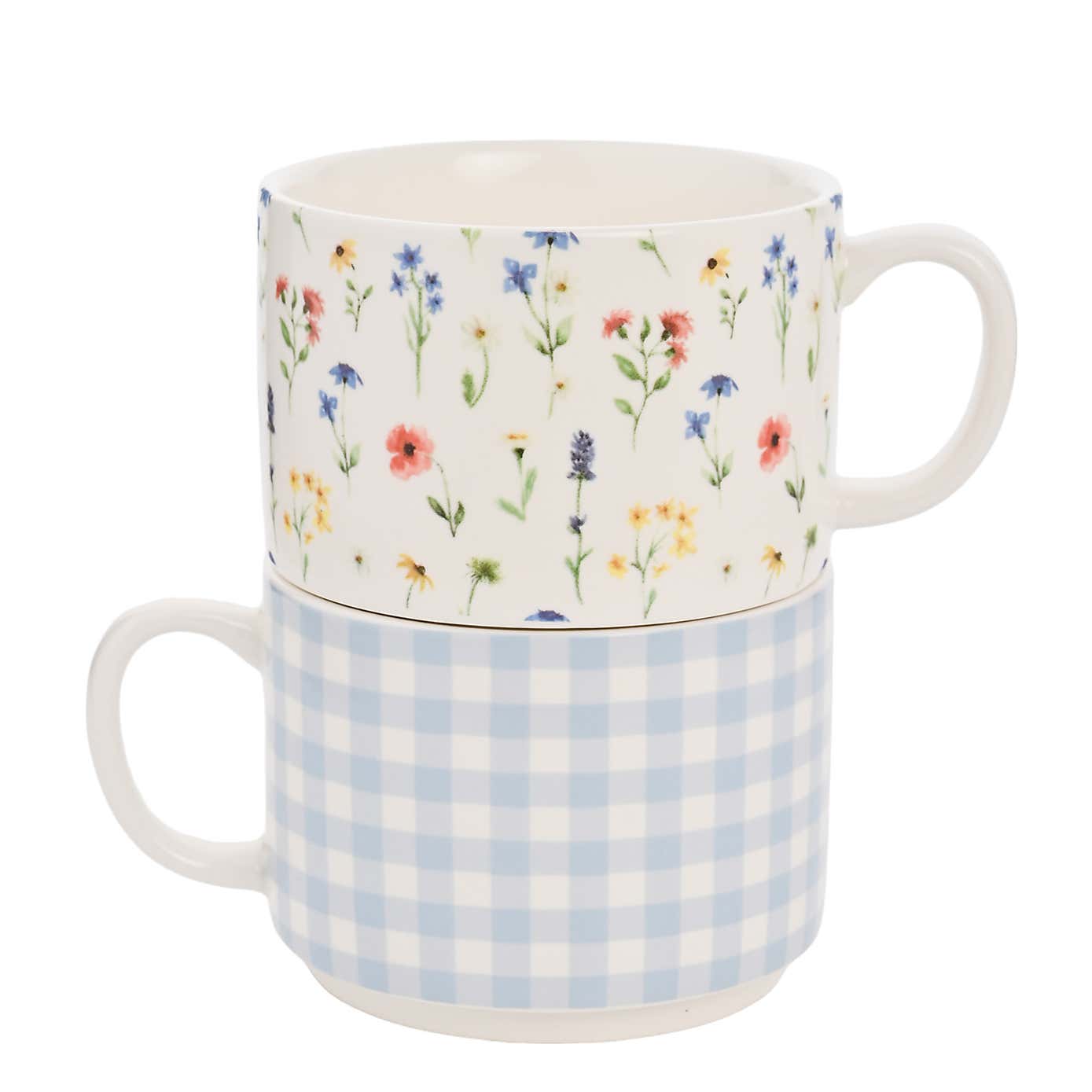 Eggs Traordinary Gifting Set of 2 Gingham and Flower Stacking Mugs