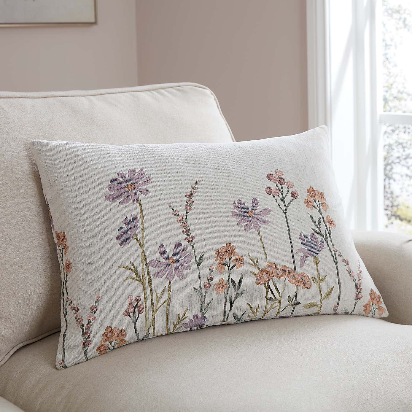 Chenille Floral Rectangle Cushion Cover