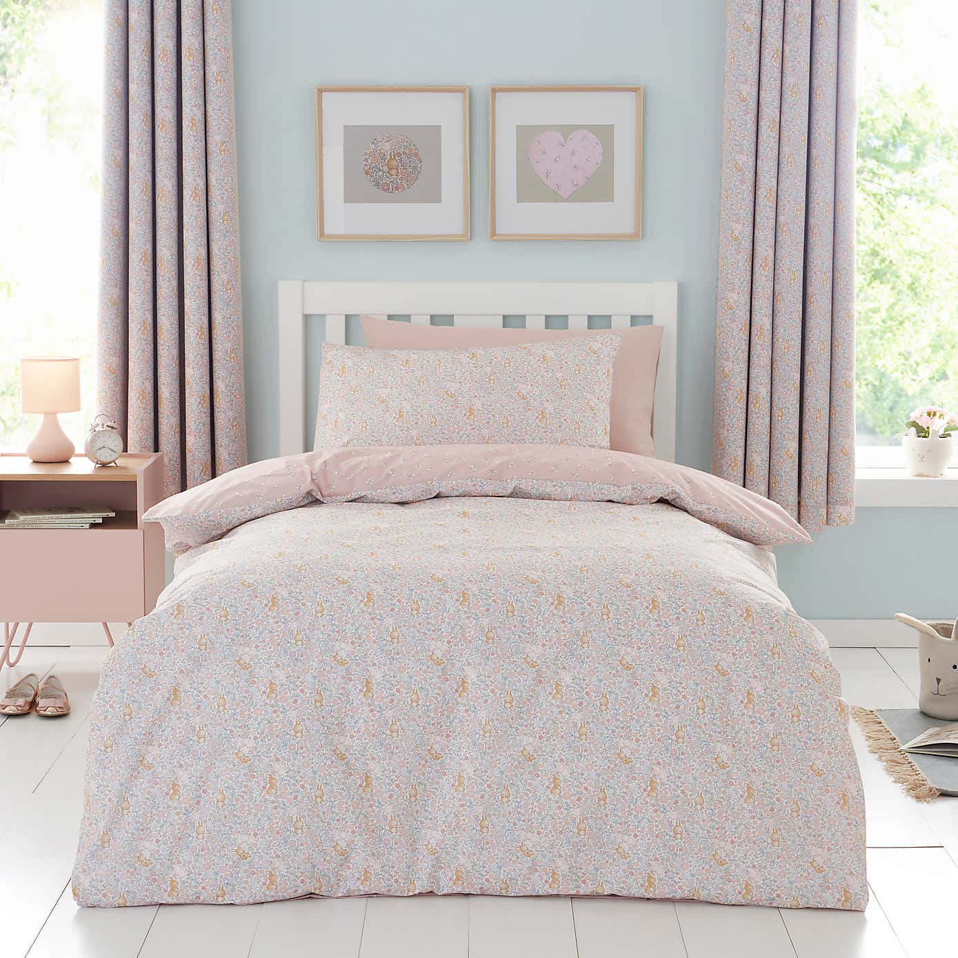 Set of 2 Ditsy Bunny Pink 100% Cotton Fitted Sheets